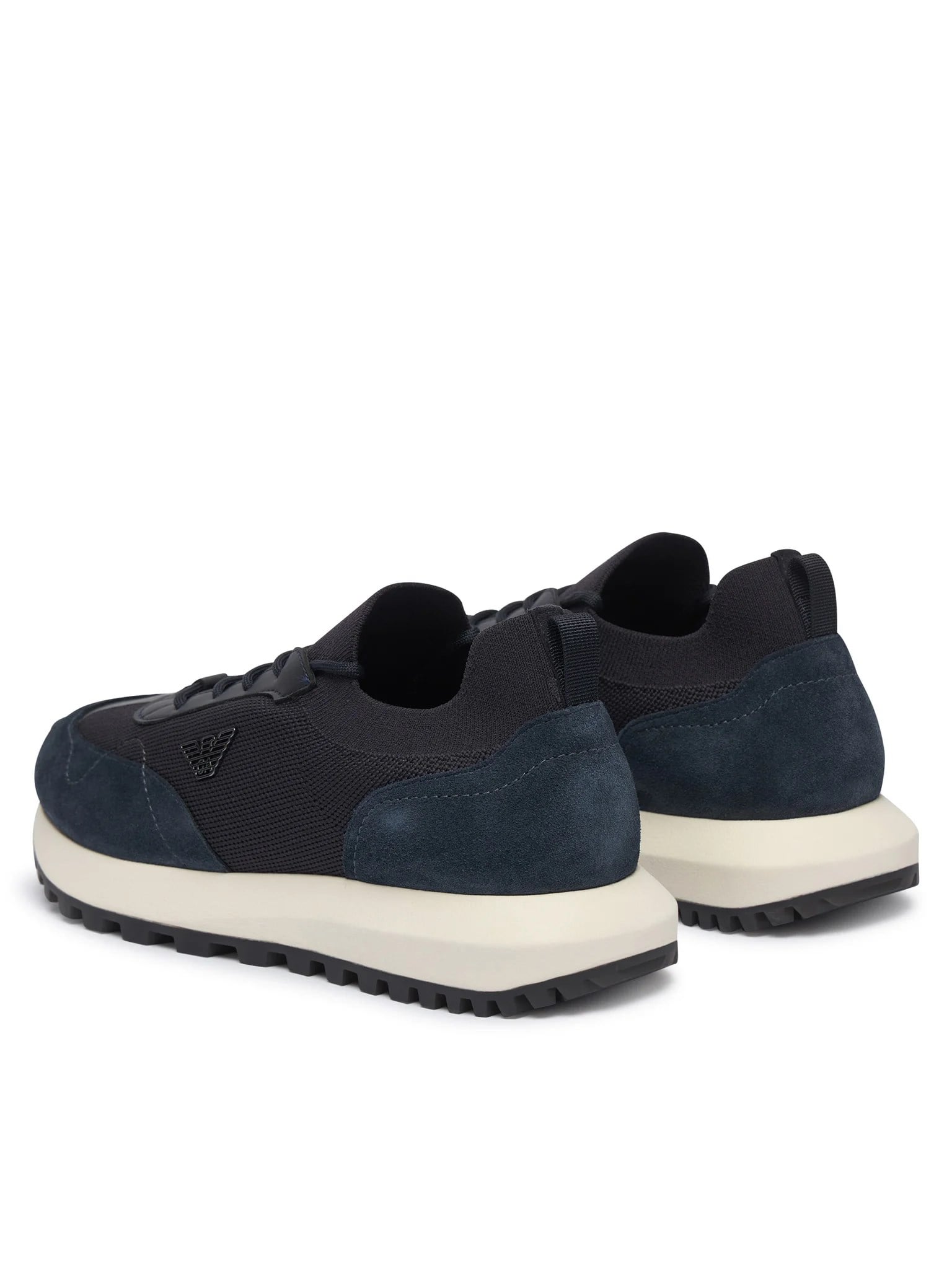 Emporio Armani Emporıo Armani Erkek Örme ve Süet Detaylı Burunlu Kartal Logolu Yuvarlak Lacivert Sneaker EM003739 AF19724-MB562