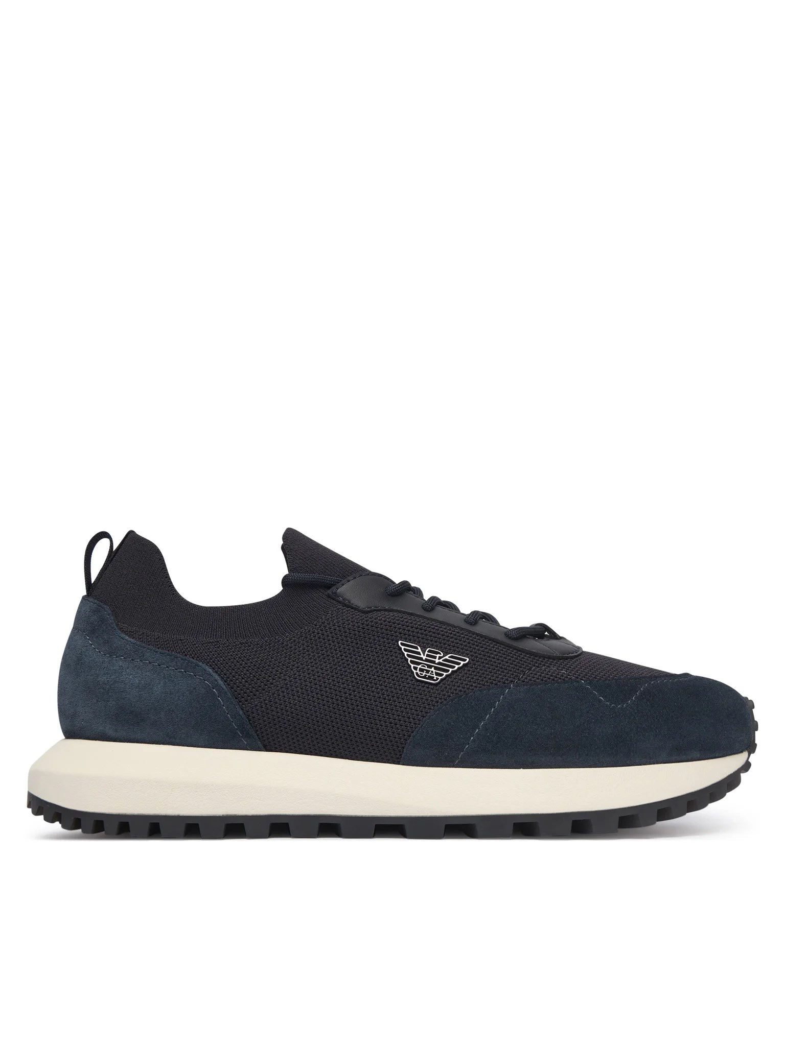 Emporio Armani Emporıo Armani Erkek Örme ve Süet Detaylı Burunlu Kartal Logolu Yuvarlak Lacivert Sneaker EM003739 AF19724-MB562