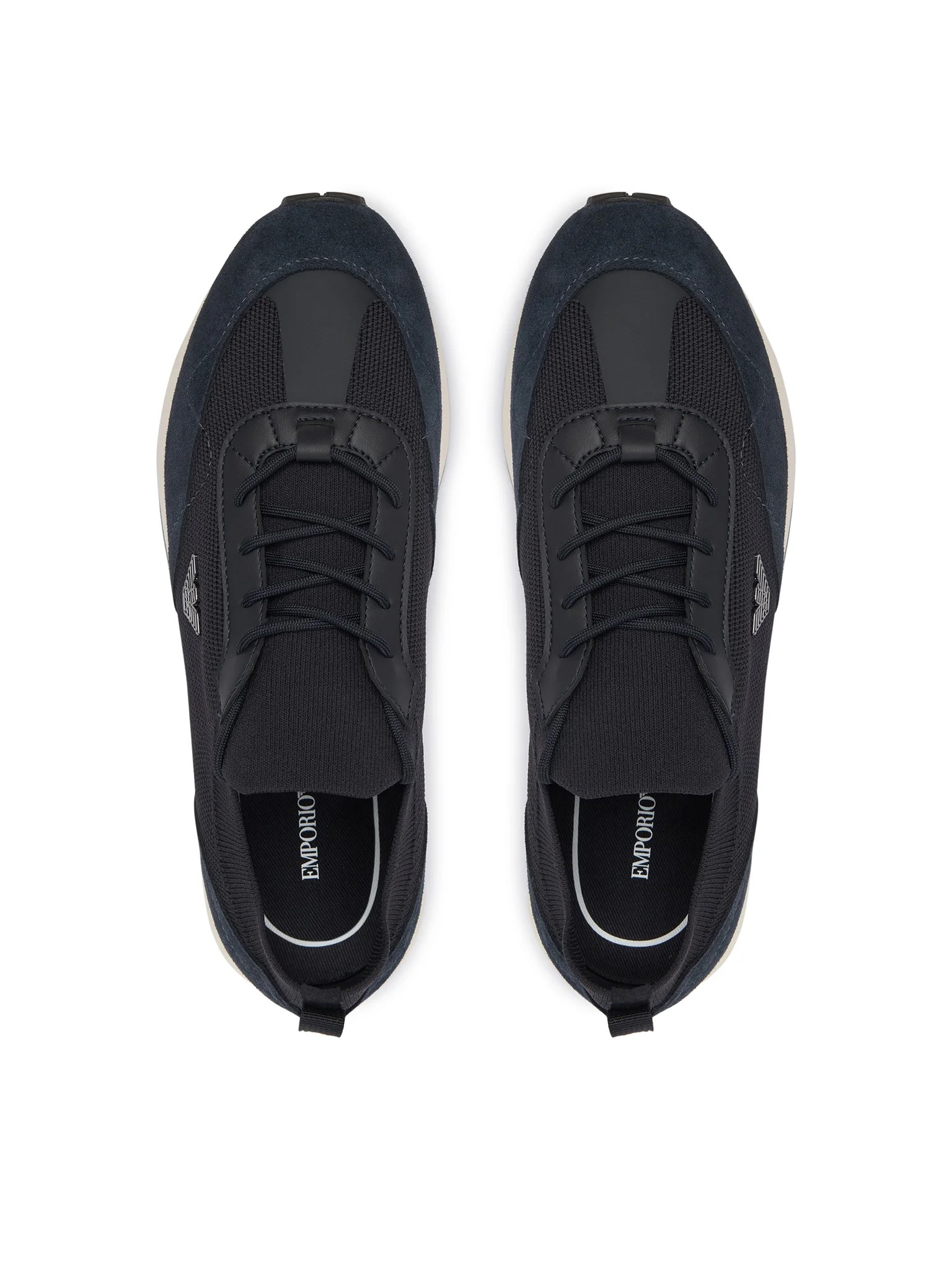 Emporio Armani Emporıo Armani Erkek Örme ve Süet Detaylı Burunlu Kartal Logolu Yuvarlak Lacivert Sneaker EM003739 AF19724-MB562