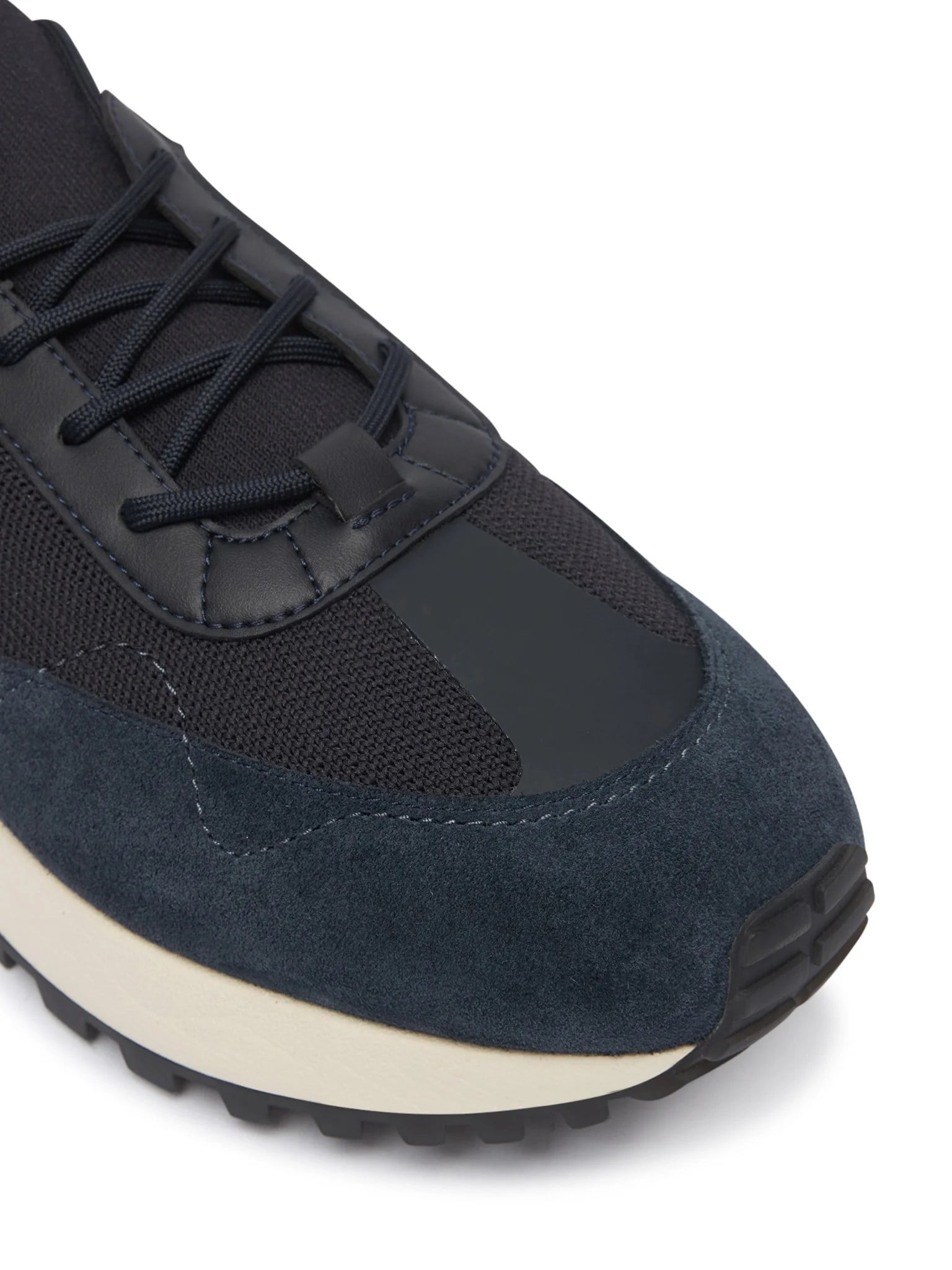 Emporio Armani Emporıo Armani Erkek Örme ve Süet Detaylı Burunlu Kartal Logolu Yuvarlak Lacivert Sneaker EM003739 AF19724-MB562