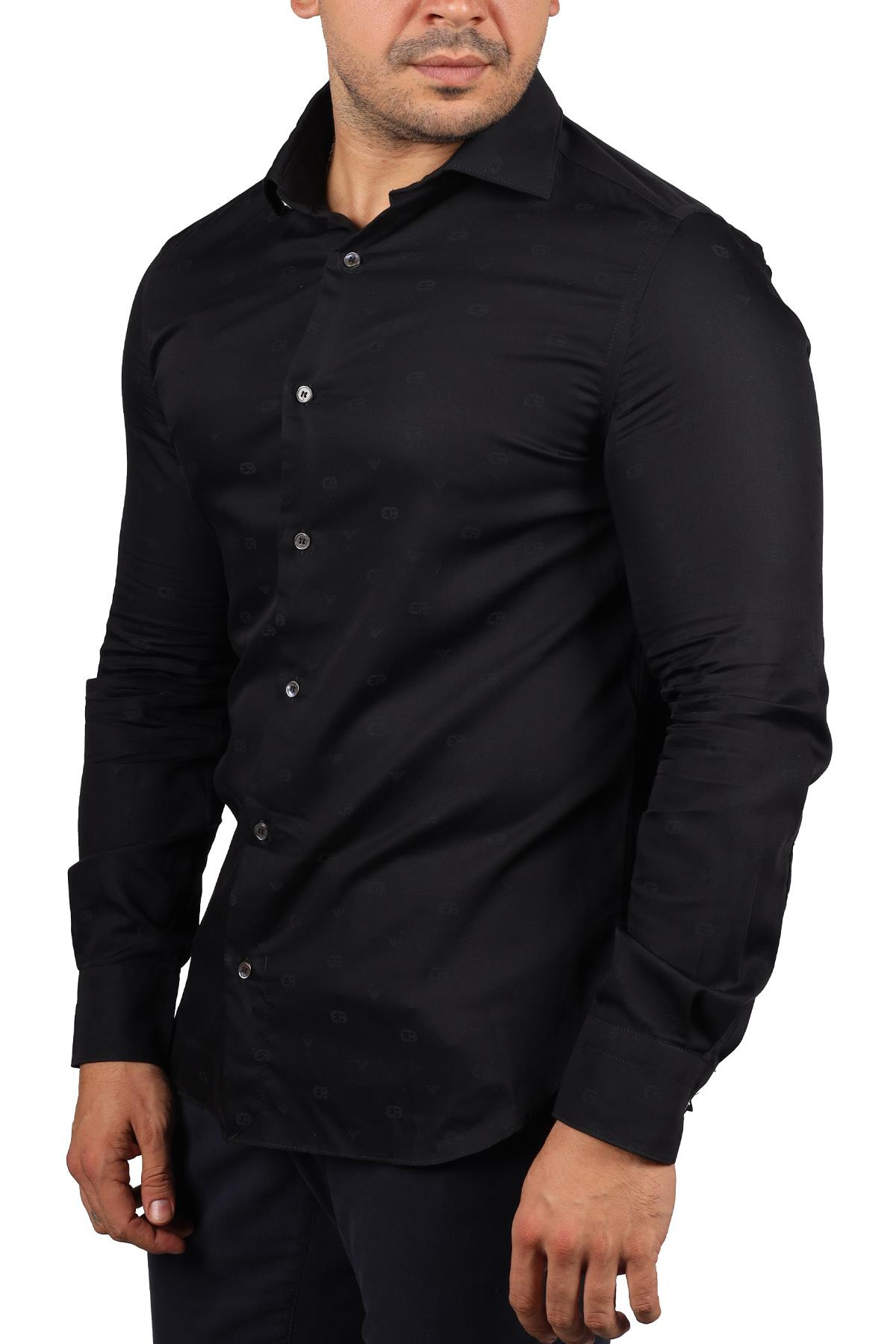 Emporio Armani Emporıo Armani Erkek Pamuklu Uzun Kollu Düğmeli Siyah Gömlek 6L1C86 1N8JZ-F003