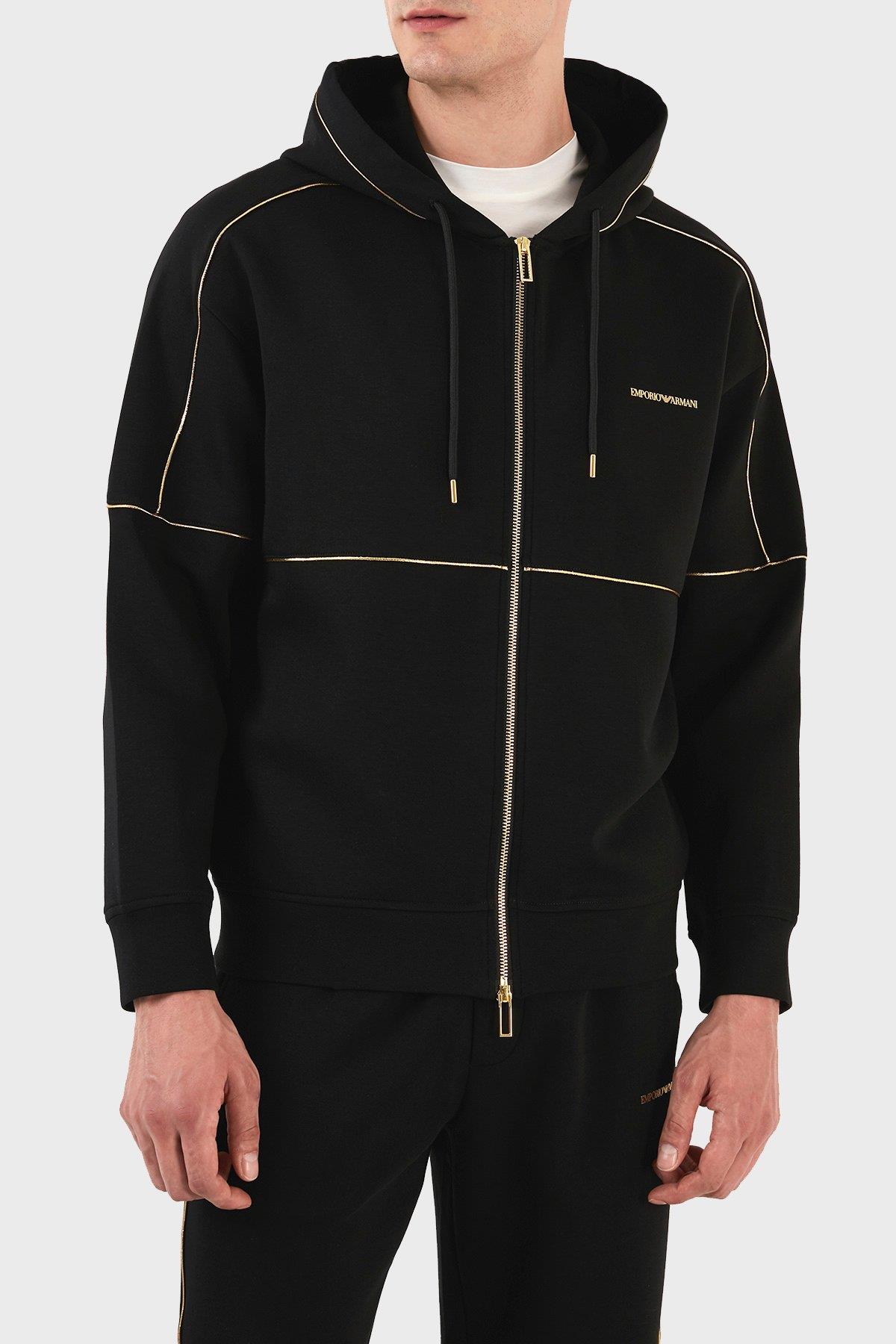 Emporio Armani Emporıo Armani Erkek Pamuklu Jersey Kumaş Marka Logolu Siyah Ceket 3R1MBU 1JHSZ-0999