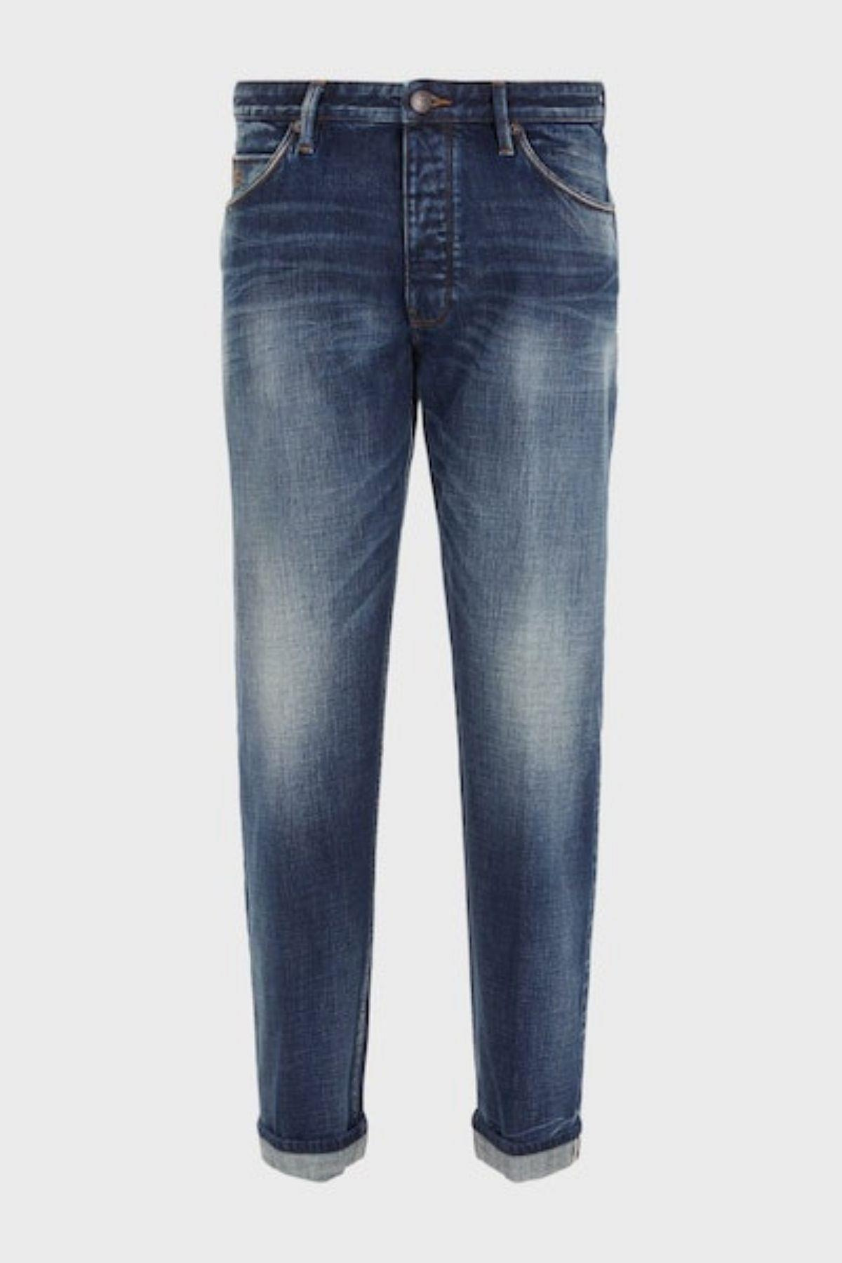 Emporio Armani Emporıo Armani Erkek Pamuk Karışımlı Düz Tasarım Cepli Stardart Belli Mavi Jeans 6R1J69 1DQTZ-0942