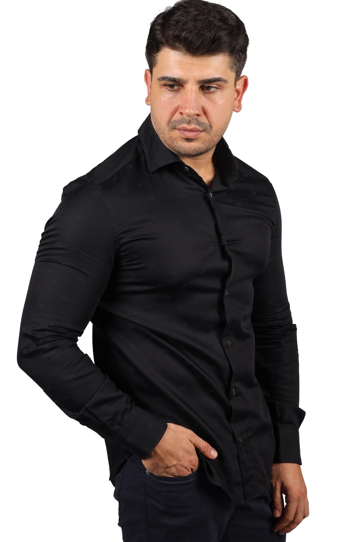 Emporio Armani Emporıo Armani Erkek Pamuklu Uzun Kollu Düğmeli Siyah Gömlek 6L1C86 1N8JZ-F003