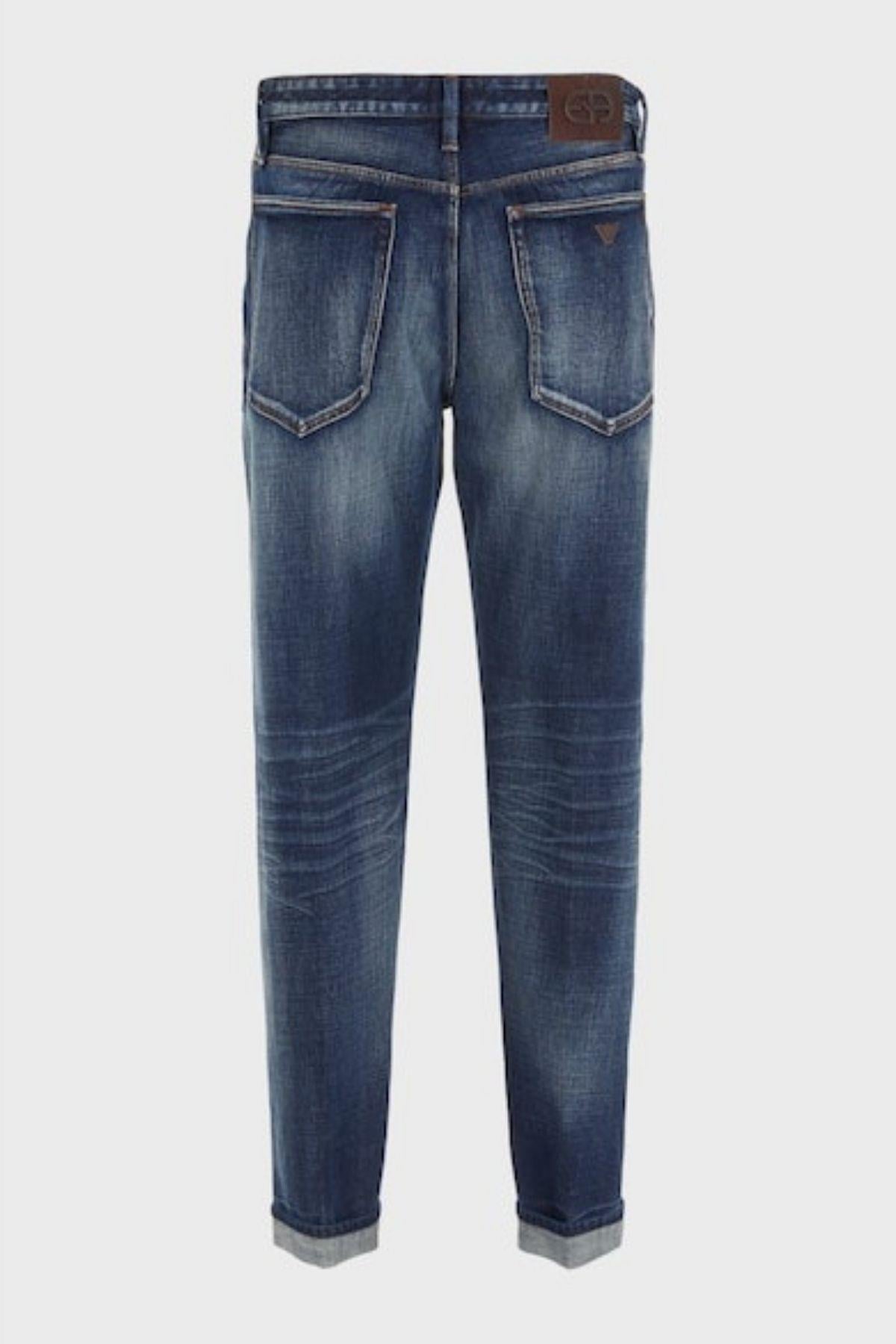 Emporio Armani Emporıo Armani Erkek Pamuk Karışımlı Düz Tasarım Cepli Stardart Belli Mavi Jeans 6R1J69 1DQTZ-0942