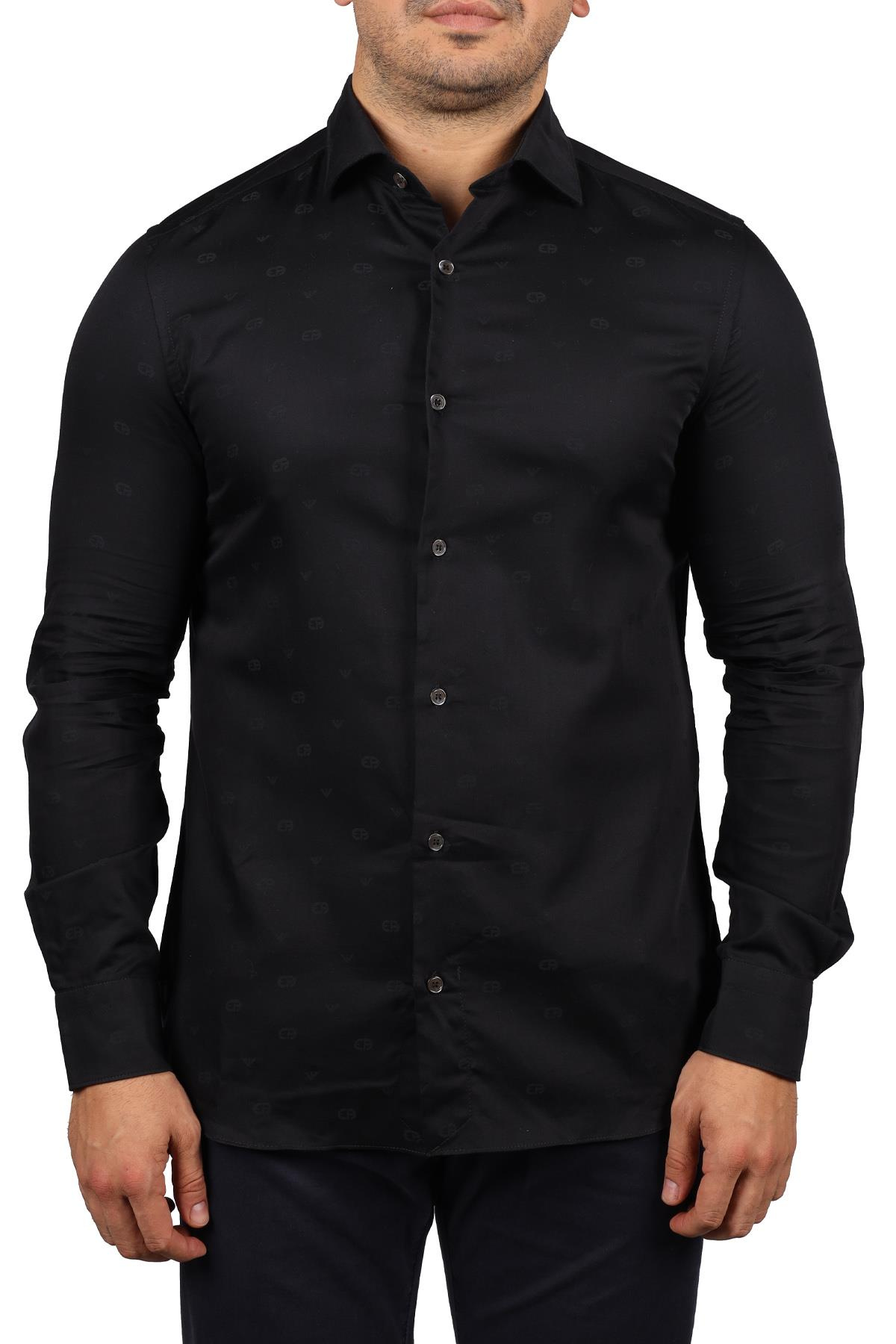 Emporio Armani Emporıo Armani Erkek Pamuklu Uzun Kollu Düğmeli Siyah Gömlek 6L1C86 1N8JZ-F003
