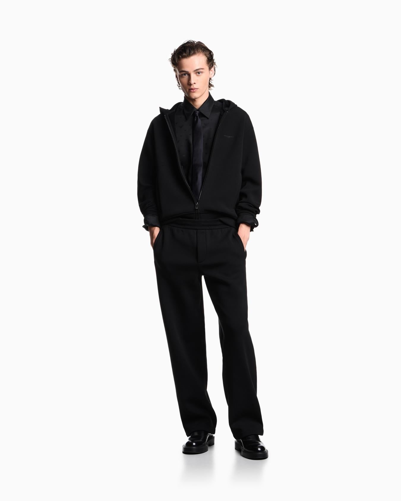 EMPORIO ARMANI Emporıo Armani Erkek Parlak Kumaş Uzun Kol Gömlek Yaka Logo Desenli Siyah Gömlek EM001537 AF15074-FC218