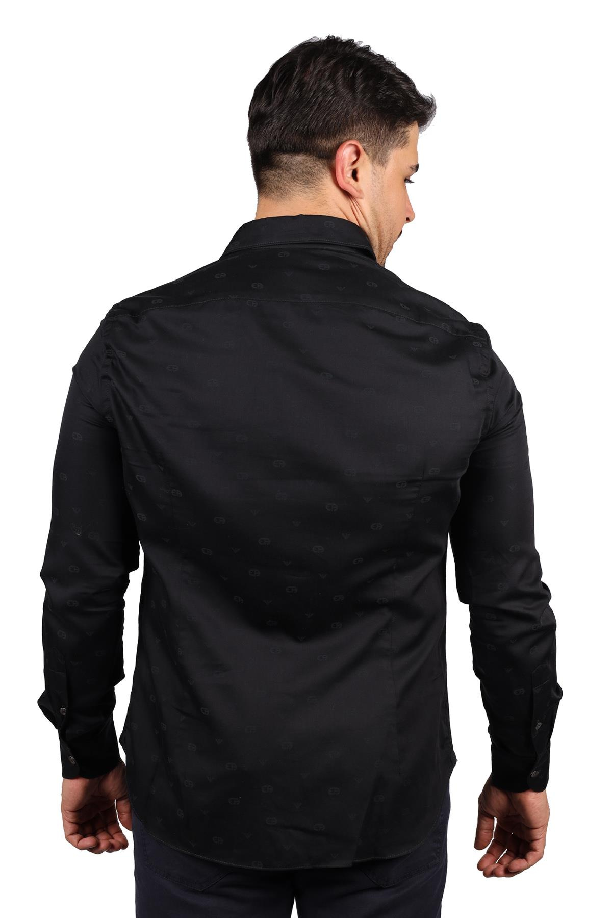 Emporio Armani Emporıo Armani Erkek Pamuklu Uzun Kollu Düğmeli Siyah Gömlek 6L1C86 1N8JZ-F003