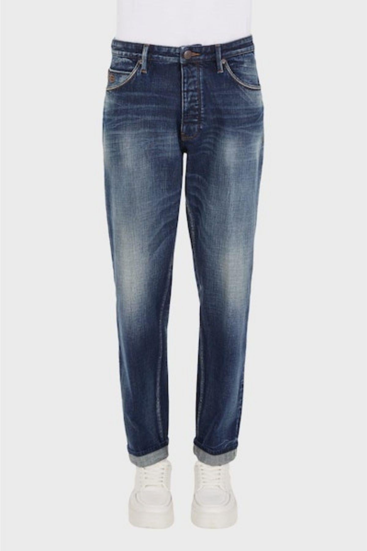 Emporio Armani Emporıo Armani Erkek Pamuk Karışımlı Düz Tasarım Cepli Stardart Belli Mavi Jeans 6R1J69 1DQTZ-0942