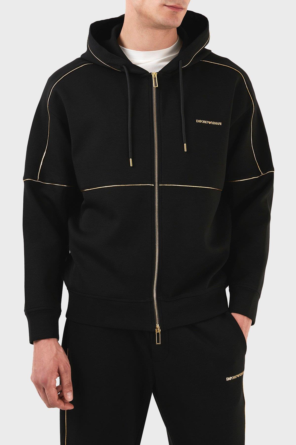 Emporio Armani Emporıo Armani Erkek Pamuklu Jersey Kumaş Marka Logolu Siyah Ceket 3R1MBU 1JHSZ-0999