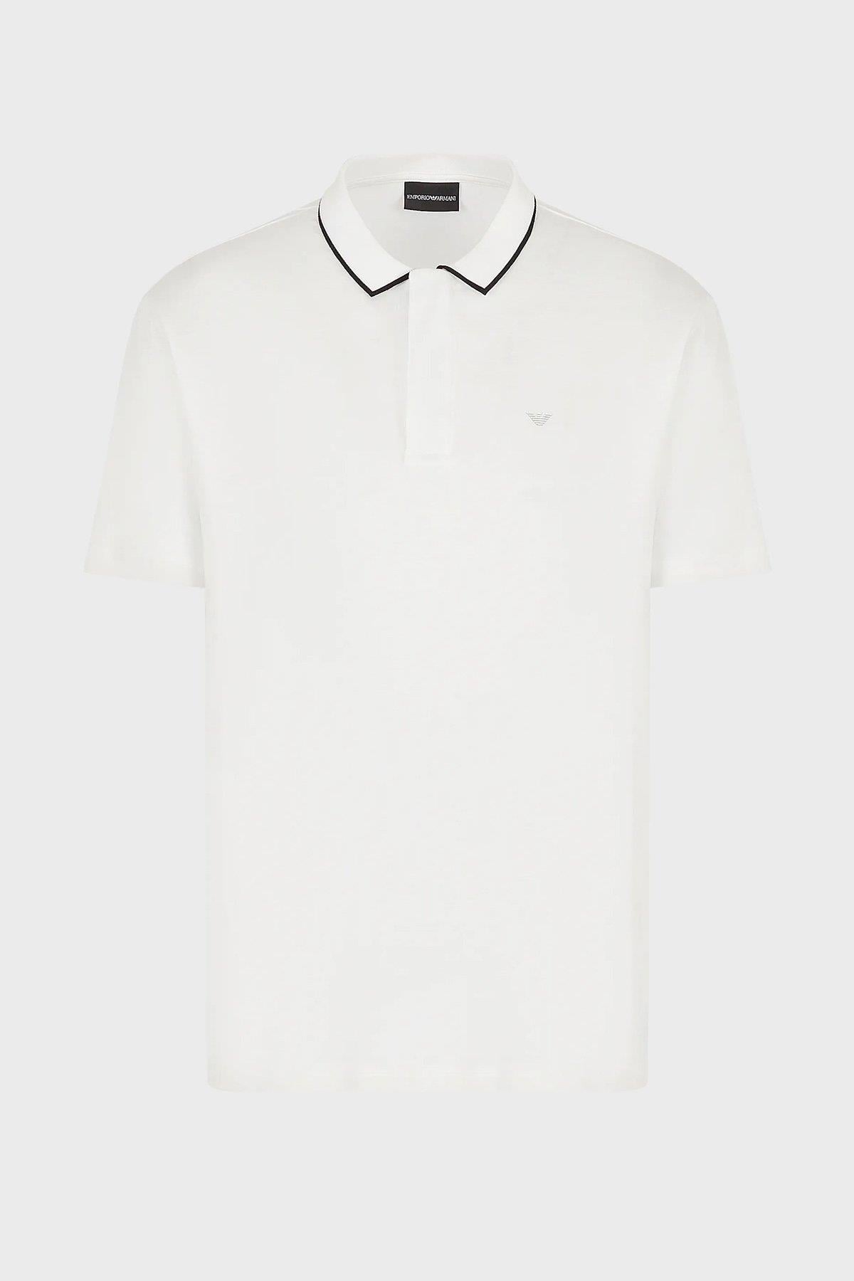 Emporio Armani Emporıo Armani Erkek Pamuklu Jersey Kumaş Marka Logolu Beyaz Polo Yaka T-Shirt 3R1F66 1JUVZ-0101