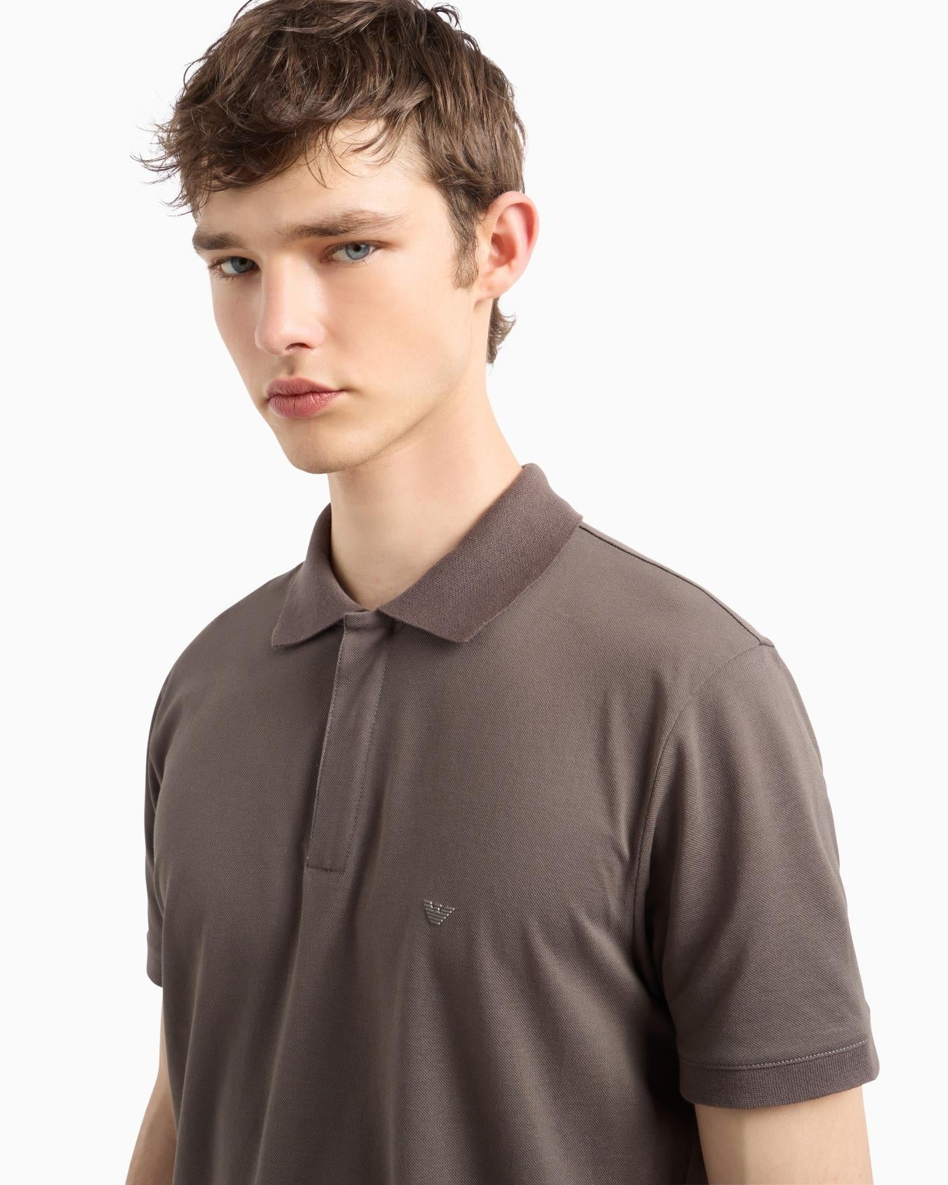 EMPORIO ARMANI Emporıo Armani Erkek Polo Yaka Normal Kesim Saf Pamuklu Kısa Kollu Kahverengi Polo Yaka T-Shirt EM001146 AF13742-U6200