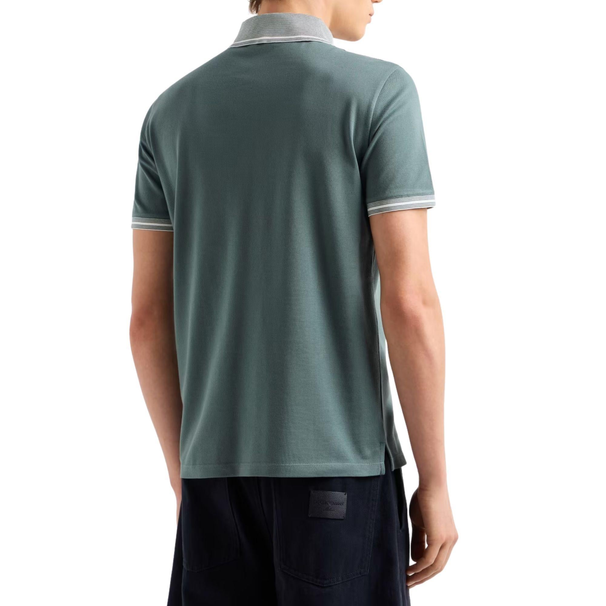 EMPORIO ARMANI Emporıo Armani Erkek Polo Yaka Kısa Kollu Düğmeli Yaka ve Kol Uçları Şerit Detaylı Yeşil Polo Yaka T-Shirt EM000852 AF12955-F9047