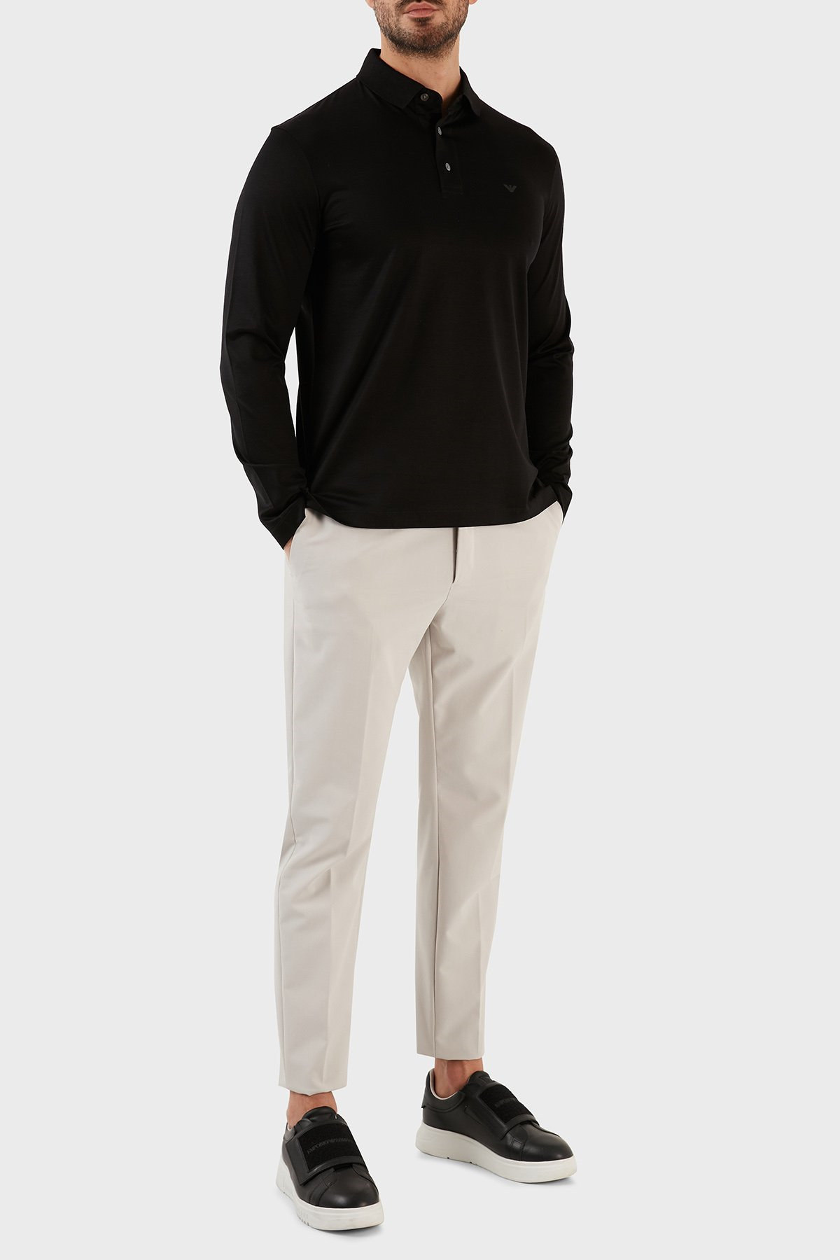 Emporio Armani Emporıo Armani Erkek Polo Yaka Uzun Kollu Pamuklu Rahat Kesim Siyah Polo Yaka T-Shirt 8N1F97 1JUVZ-0999