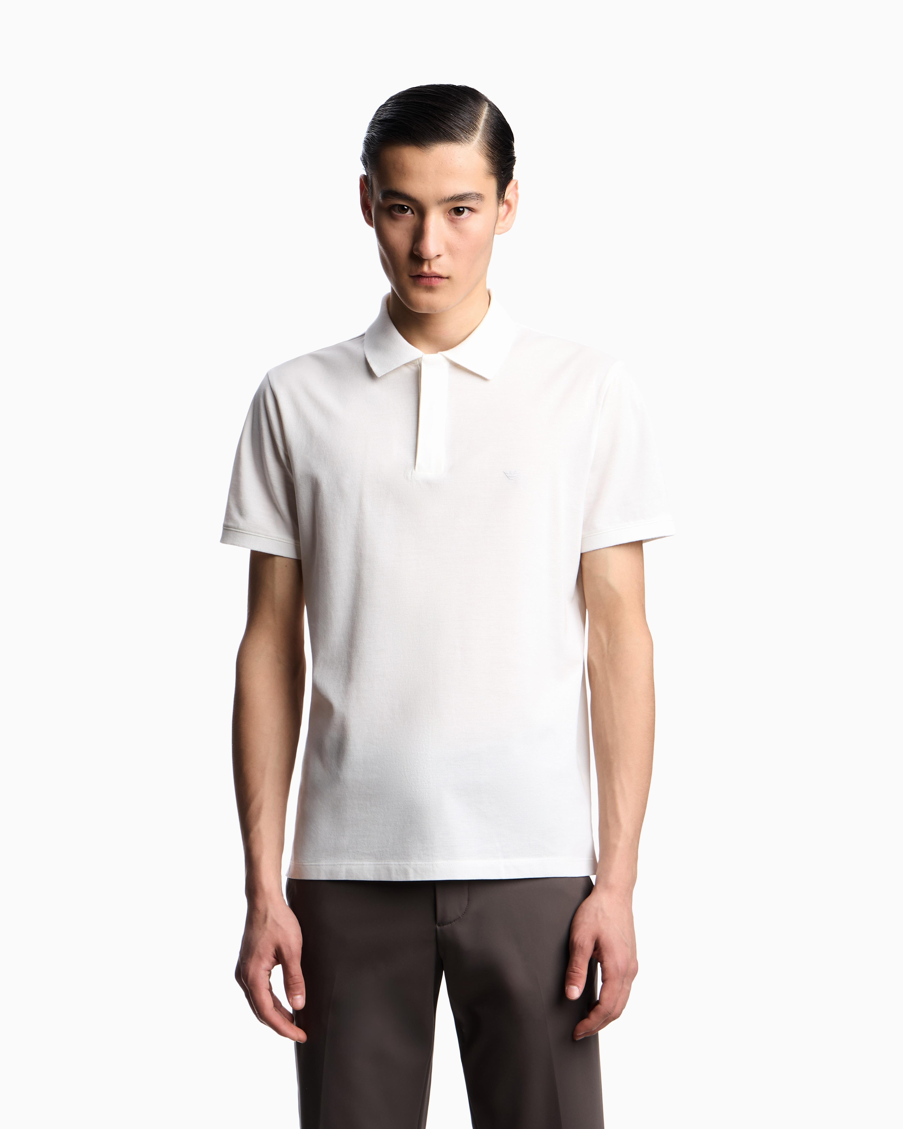 EMPORIO ARMANI Emporıo Armani Erkek Polo Yaka Normal Kesim Saf Pamuklu Kısa Kollu Beyaz Polo Yaka T-Shirt EM001146 AF13742-U0003