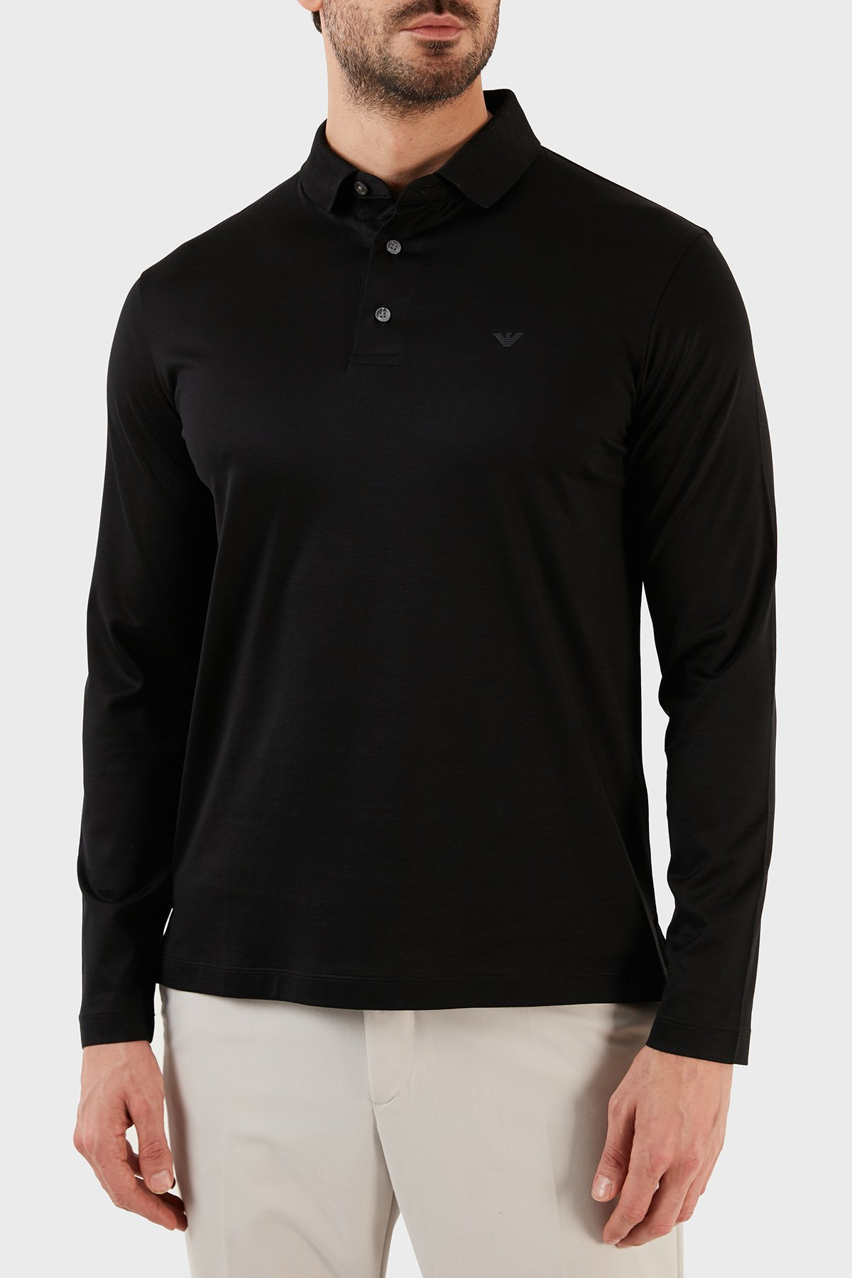 Emporio Armani Emporıo Armani Erkek Polo Yaka Uzun Kollu Pamuklu Rahat Kesim Siyah Polo Yaka T-Shirt 8N1F97 1JUVZ-0999