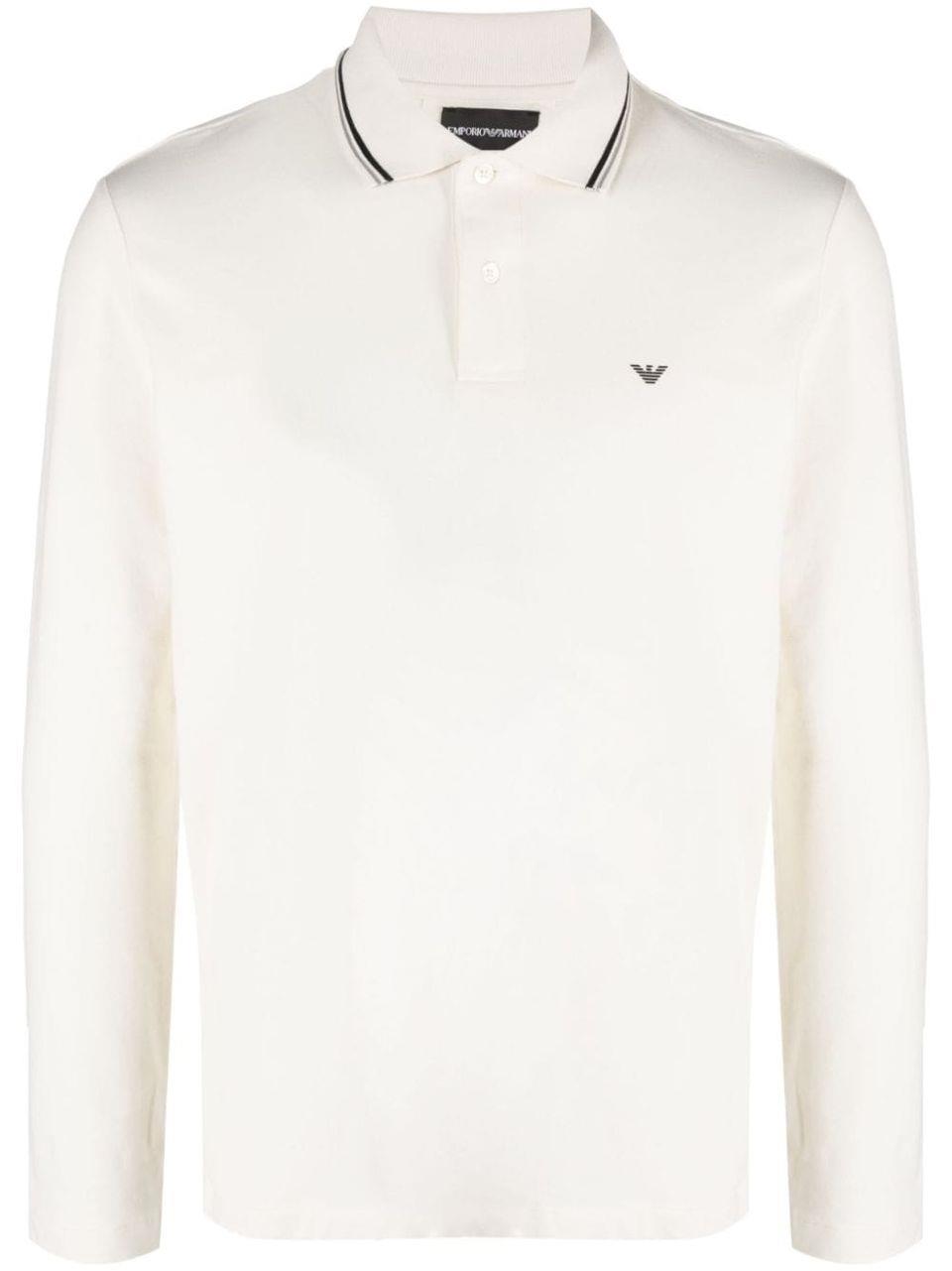 Emporio Armani Emporıo Armani Erkek Polo Yaka Uzun Kollu Pamuklu Rahat Kesim Beyaz Polo Yaka T-Shirt 8N1FB5 1JPTZ-0128