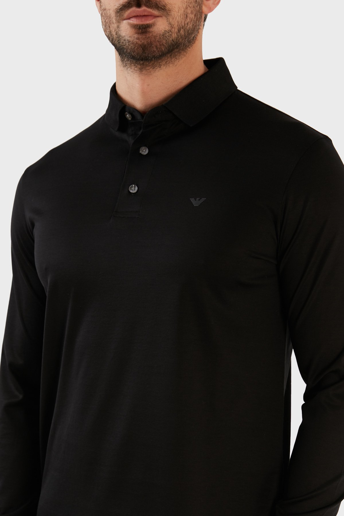 Emporio Armani Emporıo Armani Erkek Polo Yaka Uzun Kollu Pamuklu Rahat Kesim Siyah Polo Yaka T-Shirt 8N1F97 1JUVZ-0999