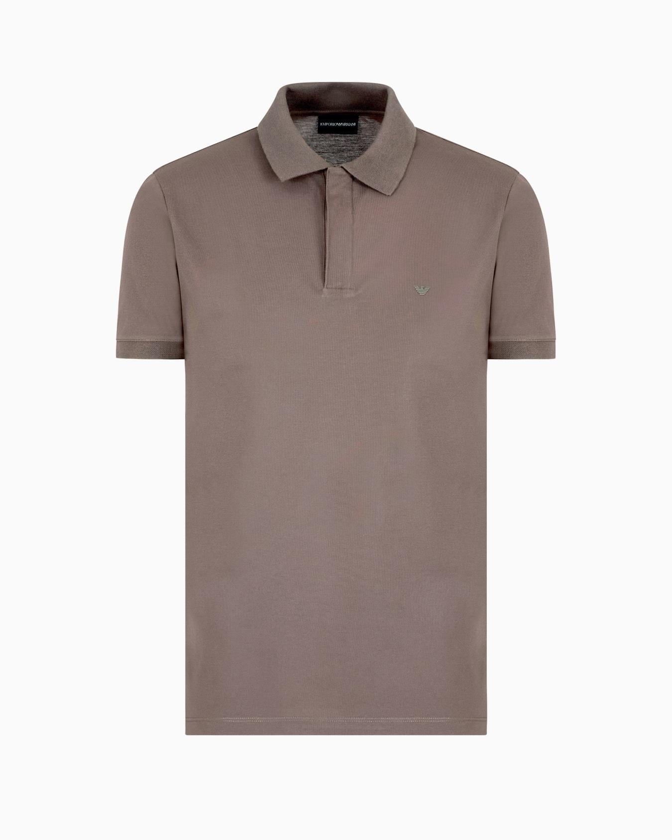 EMPORIO ARMANI Emporıo Armani Erkek Polo Yaka Normal Kesim Saf Pamuklu Kısa Kollu Kahverengi Polo Yaka T-Shirt EM001146 AF13742-U6200
