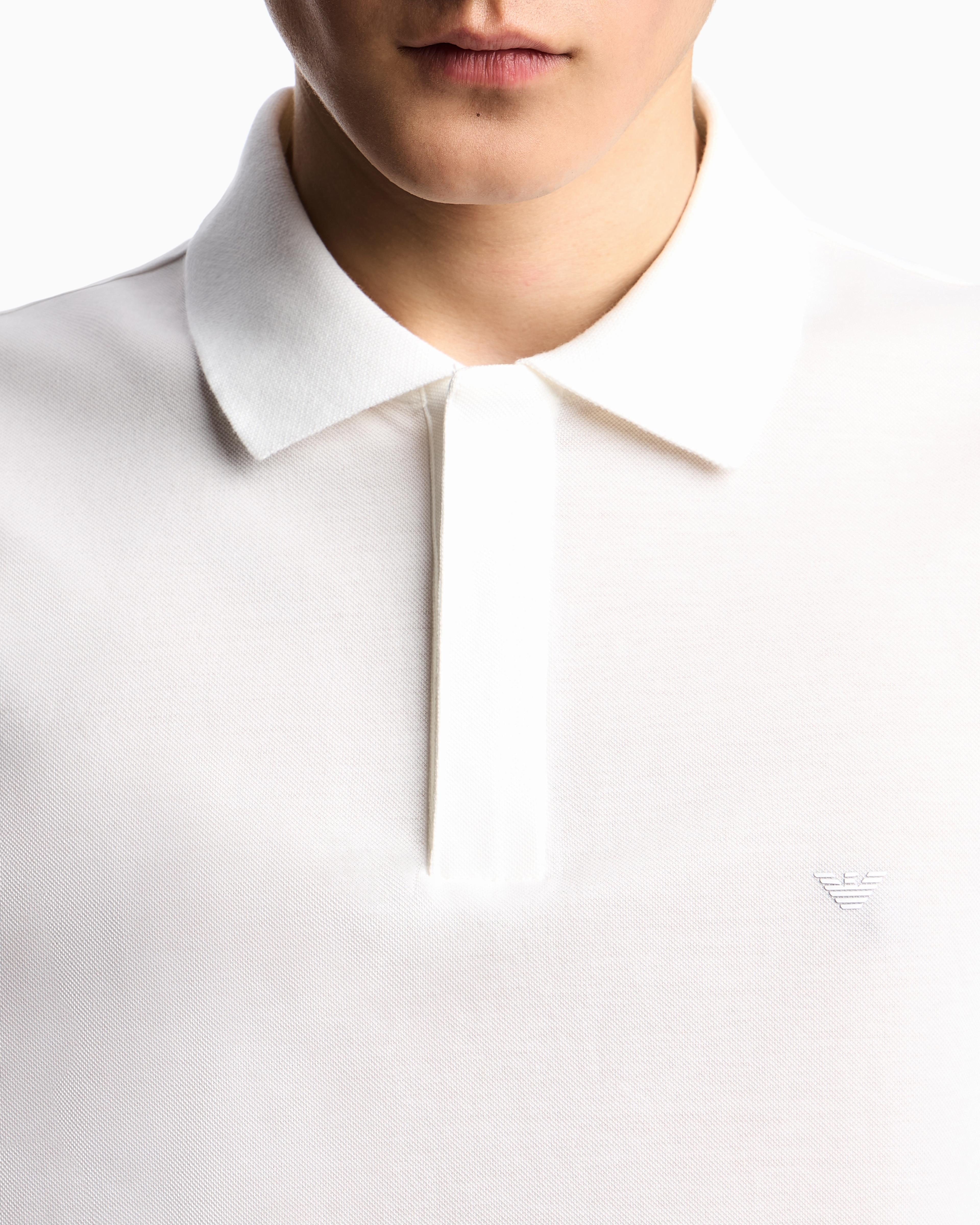 EMPORIO ARMANI Emporıo Armani Erkek Polo Yaka Normal Kesim Saf Pamuklu Kısa Kollu Beyaz Polo Yaka T-Shirt EM001146 AF13742-U0003