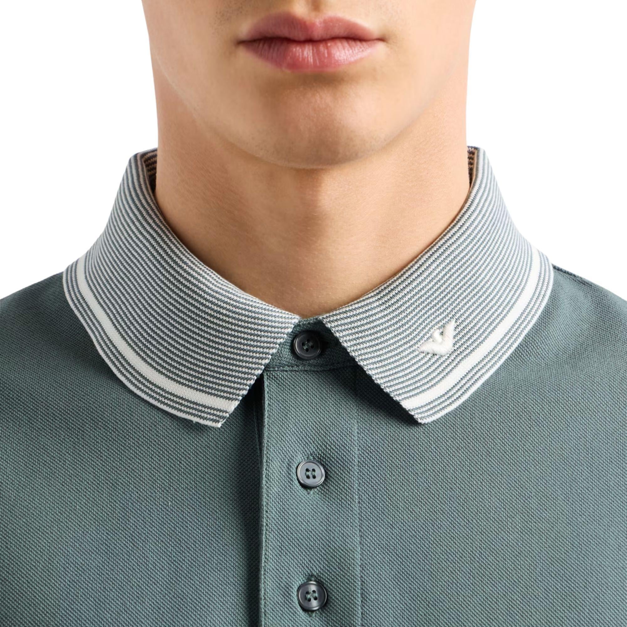 EMPORIO ARMANI Emporıo Armani Erkek Polo Yaka Kısa Kollu Düğmeli Yaka ve Kol Uçları Şerit Detaylı Yeşil Polo Yaka T-Shirt EM000852 AF12955-F9047