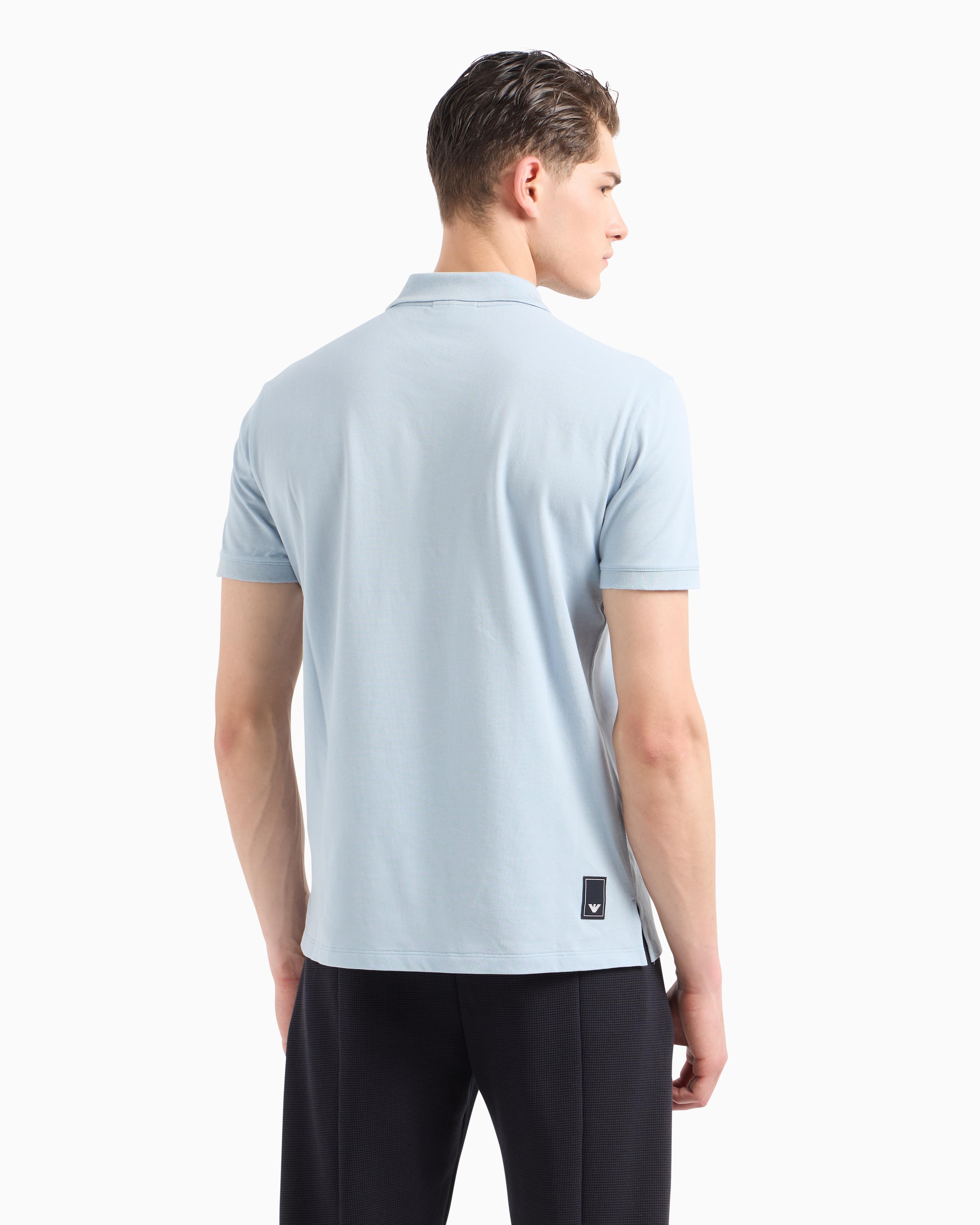 EMPORIO ARMANI Emporıo Armani Erkek Polo Yaka Normal Kesim Saf Pamuklu Kısa Kollu Mavi Polo Yaka T-Shirt EM001146 AF13742-U9275