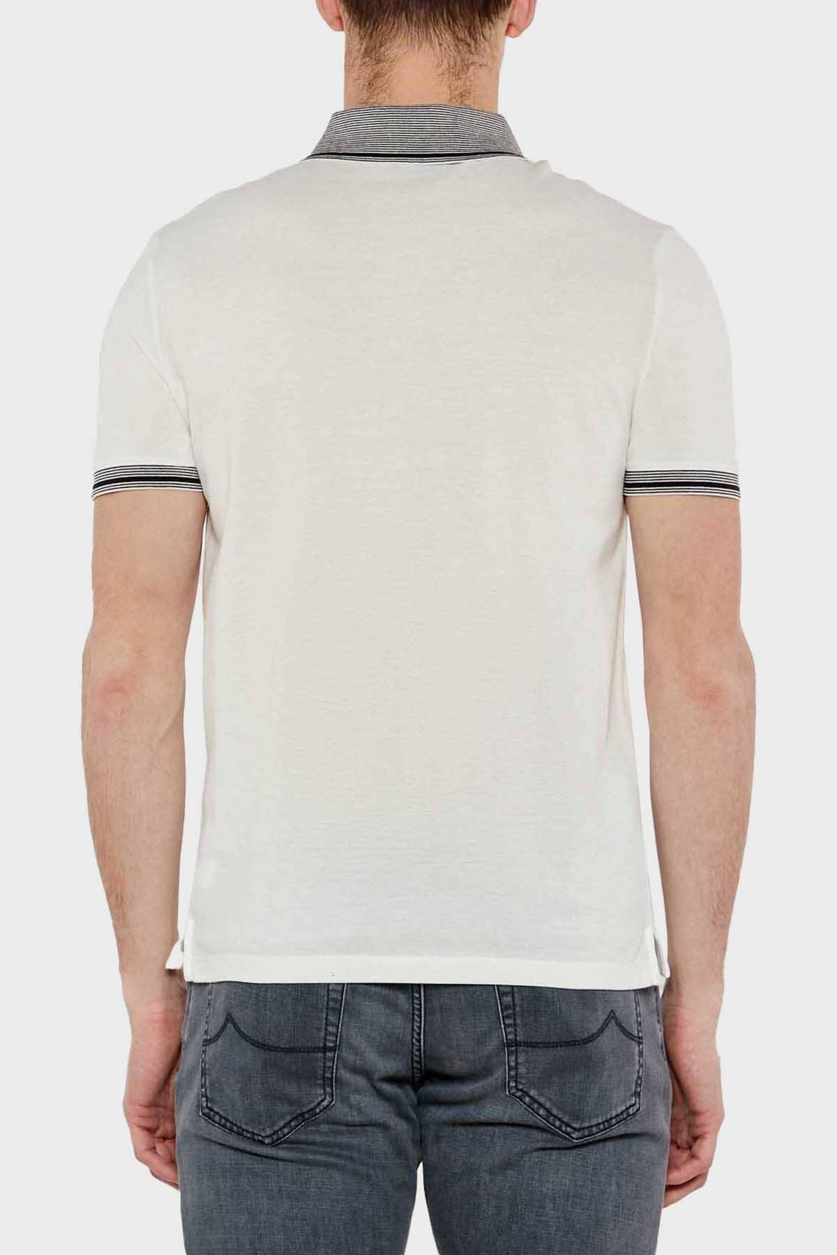 EMPORIO ARMANI Emporıo Armani Erkek Polo Yaka Kısa Kollu Düğmeli Yaka ve Kol Uçları Şerit Detaylı Beyaz Polo Yaka T-Shirt EM000852 AF12955-F0067