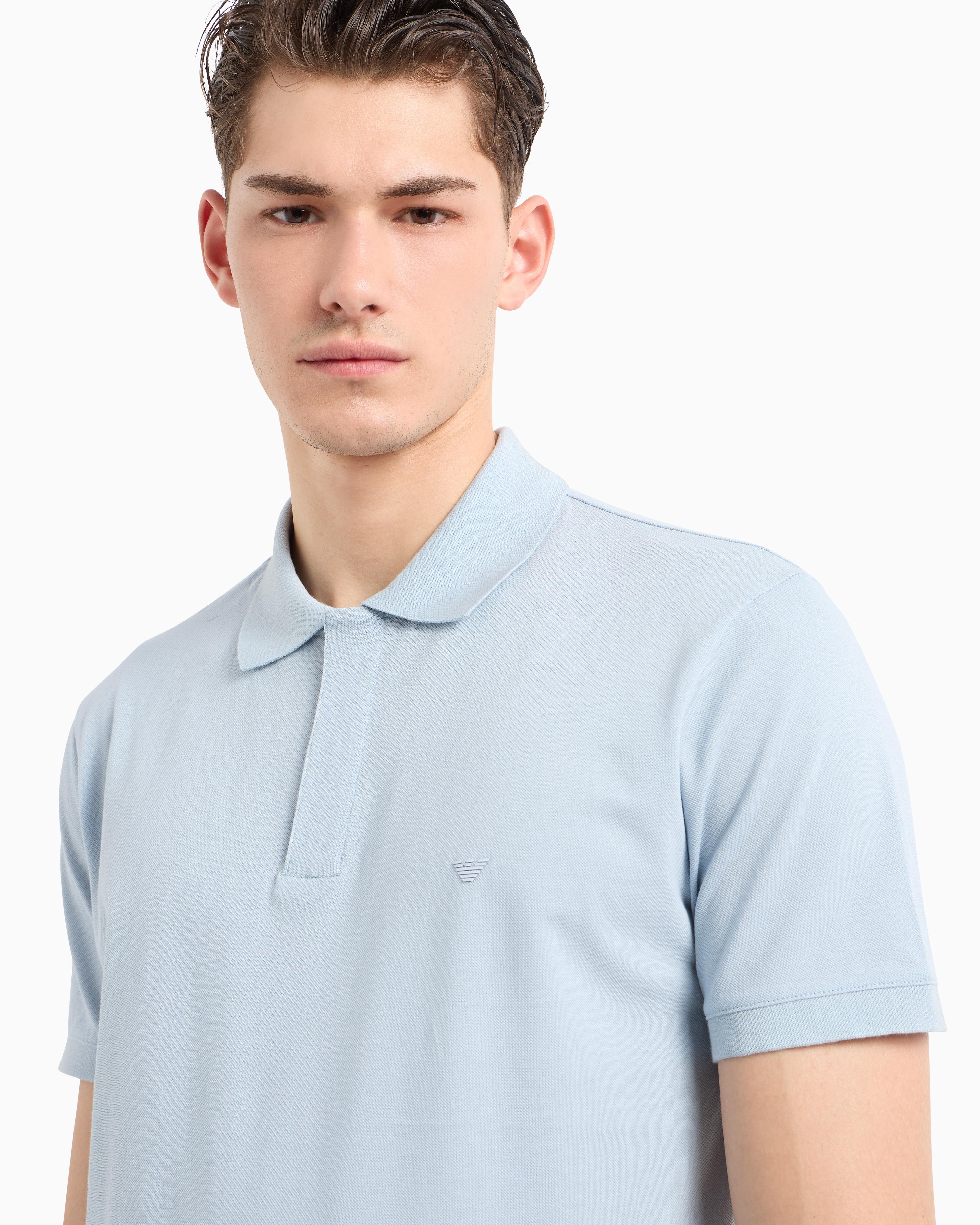 EMPORIO ARMANI Emporıo Armani Erkek Polo Yaka Normal Kesim Saf Pamuklu Kısa Kollu Mavi Polo Yaka T-Shirt EM001146 AF13742-U9275