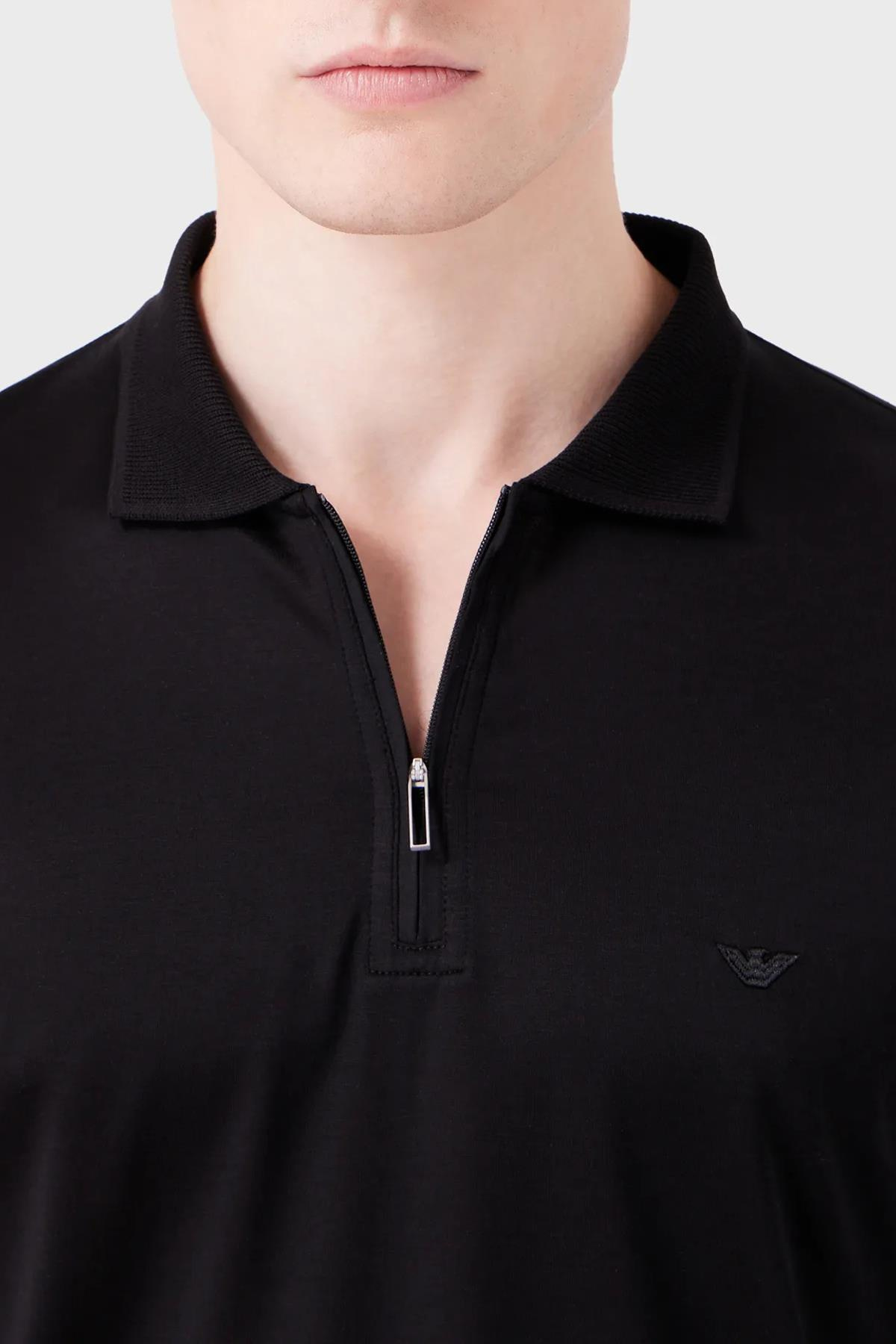 Emporio Armani Emporıo Armani Erkek Polo Yaka Düğme Kapamalı Kısa Kollu Siyah Polo Yaka T-Shirt 6R1F85 1JUVZ-0999