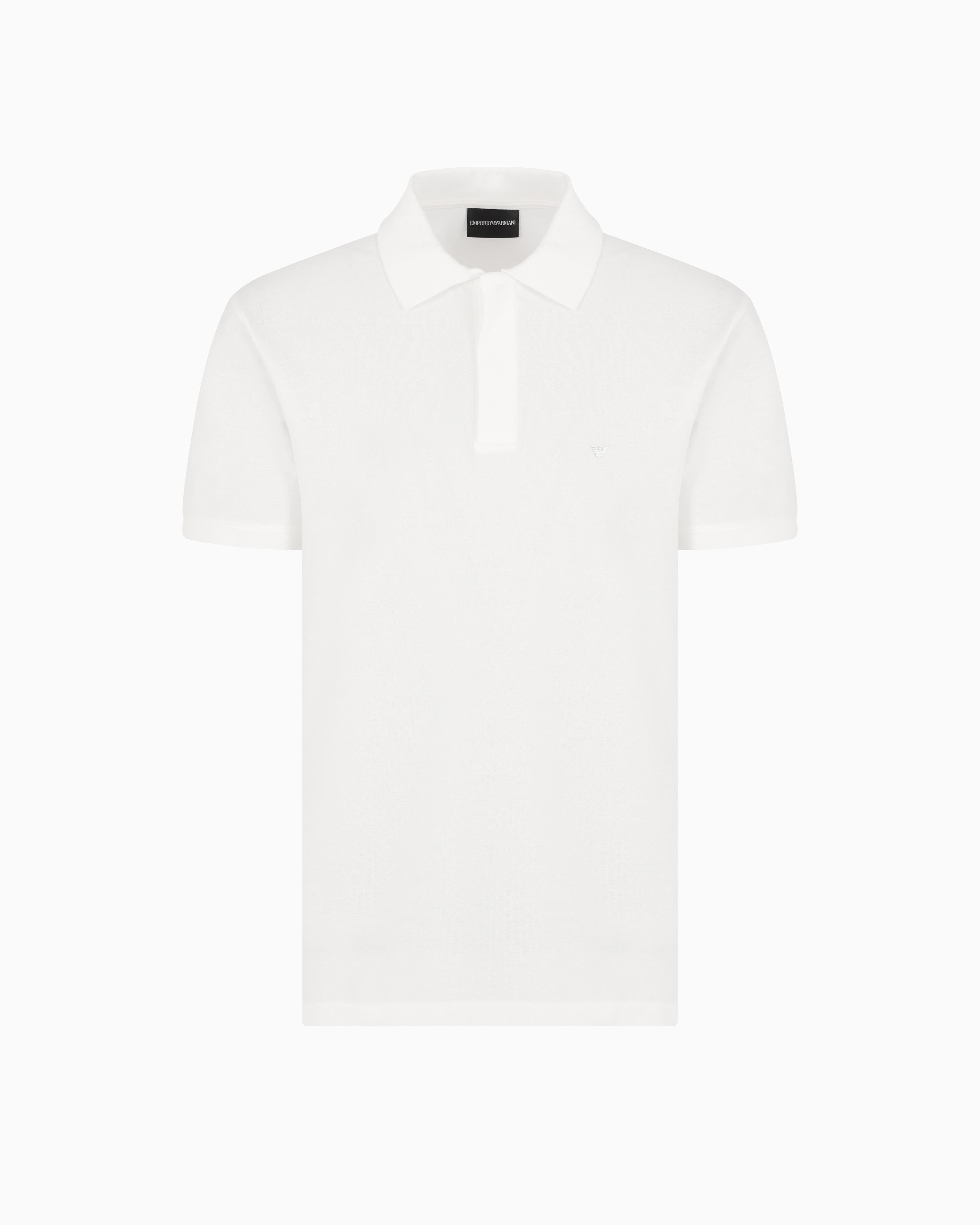 EMPORIO ARMANI Emporıo Armani Erkek Polo Yaka Normal Kesim Saf Pamuklu Kısa Kollu Beyaz Polo Yaka T-Shirt EM001146 AF13742-U0003
