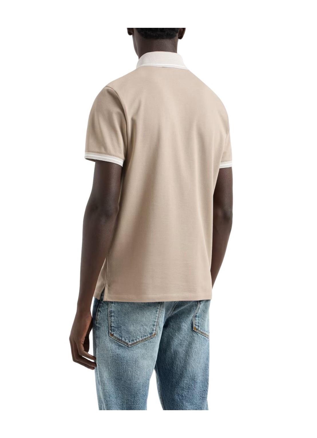 EMPORIO ARMANI Emporıo Armani Erkek Polo Yaka Kısa Kollu Düğmeli Yaka ve Kol Uçları Şerit Detaylı Bej Polo Yaka T-Shirt EM000852 AF12955-F6055