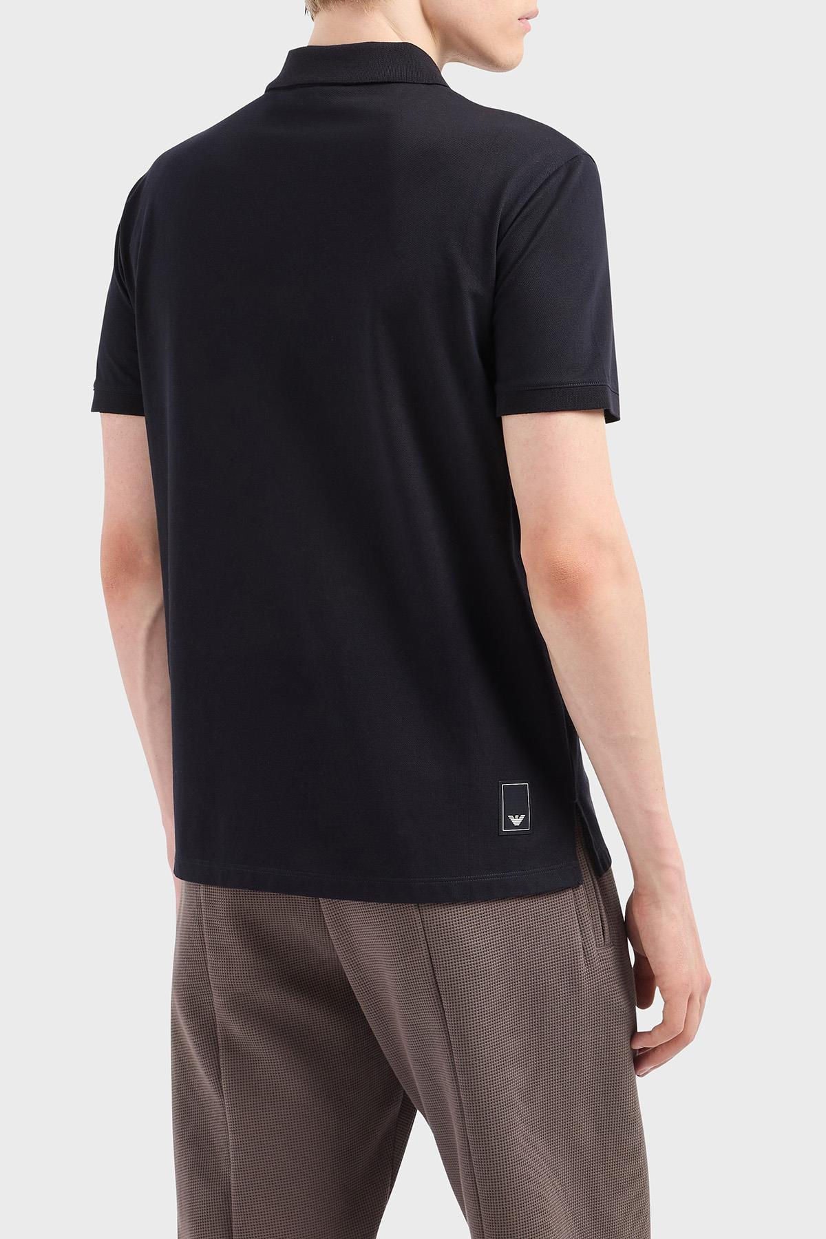 EMPORIO ARMANI Emporıo Armani Erkek Polo Yaka Normal Kesim Saf Pamuklu Kısa Kollu Lacivert Polo Yaka T-Shirt EM001146 AF13742-UB118