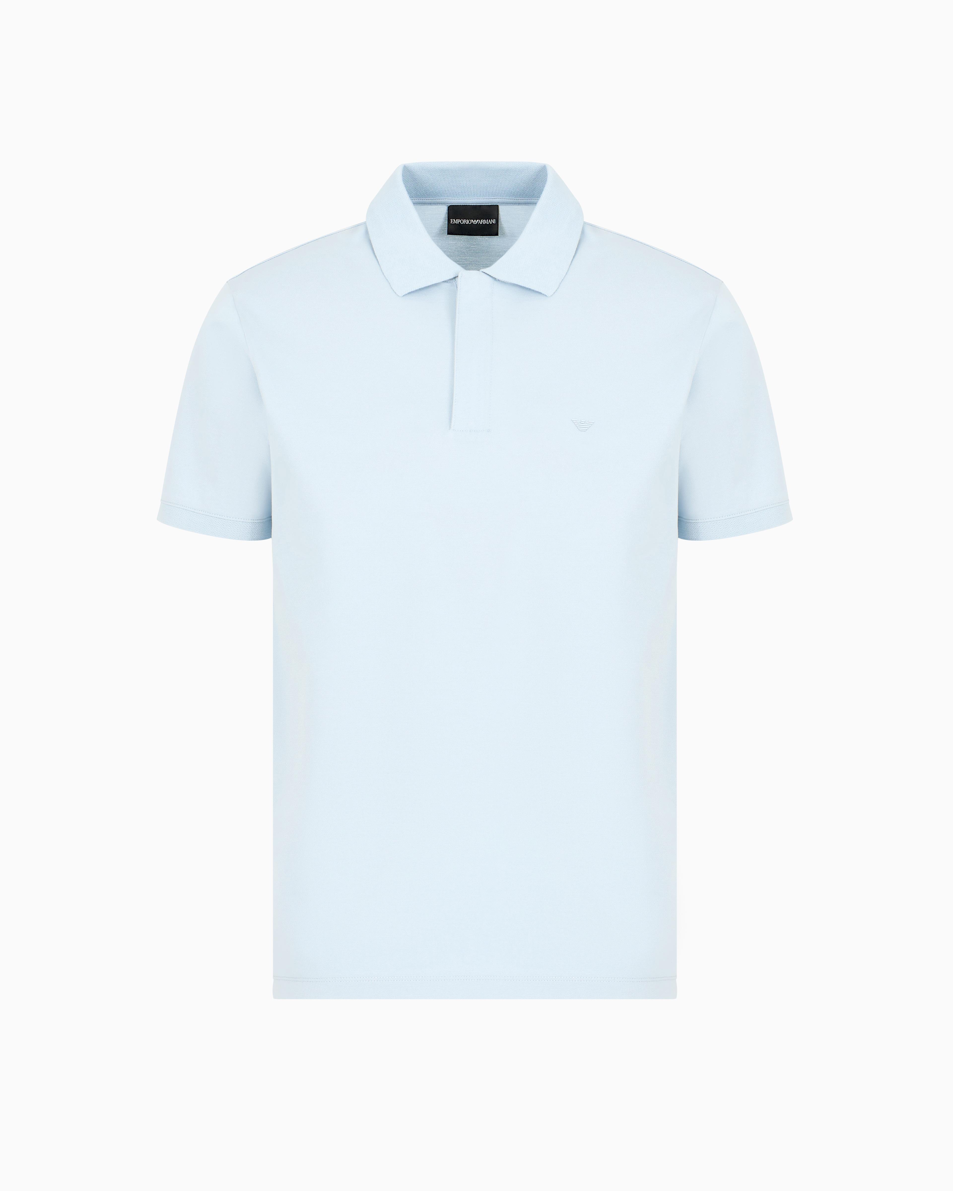 EMPORIO ARMANI Emporıo Armani Erkek Polo Yaka Normal Kesim Saf Pamuklu Kısa Kollu Mavi Polo Yaka T-Shirt EM001146 AF13742-U9275