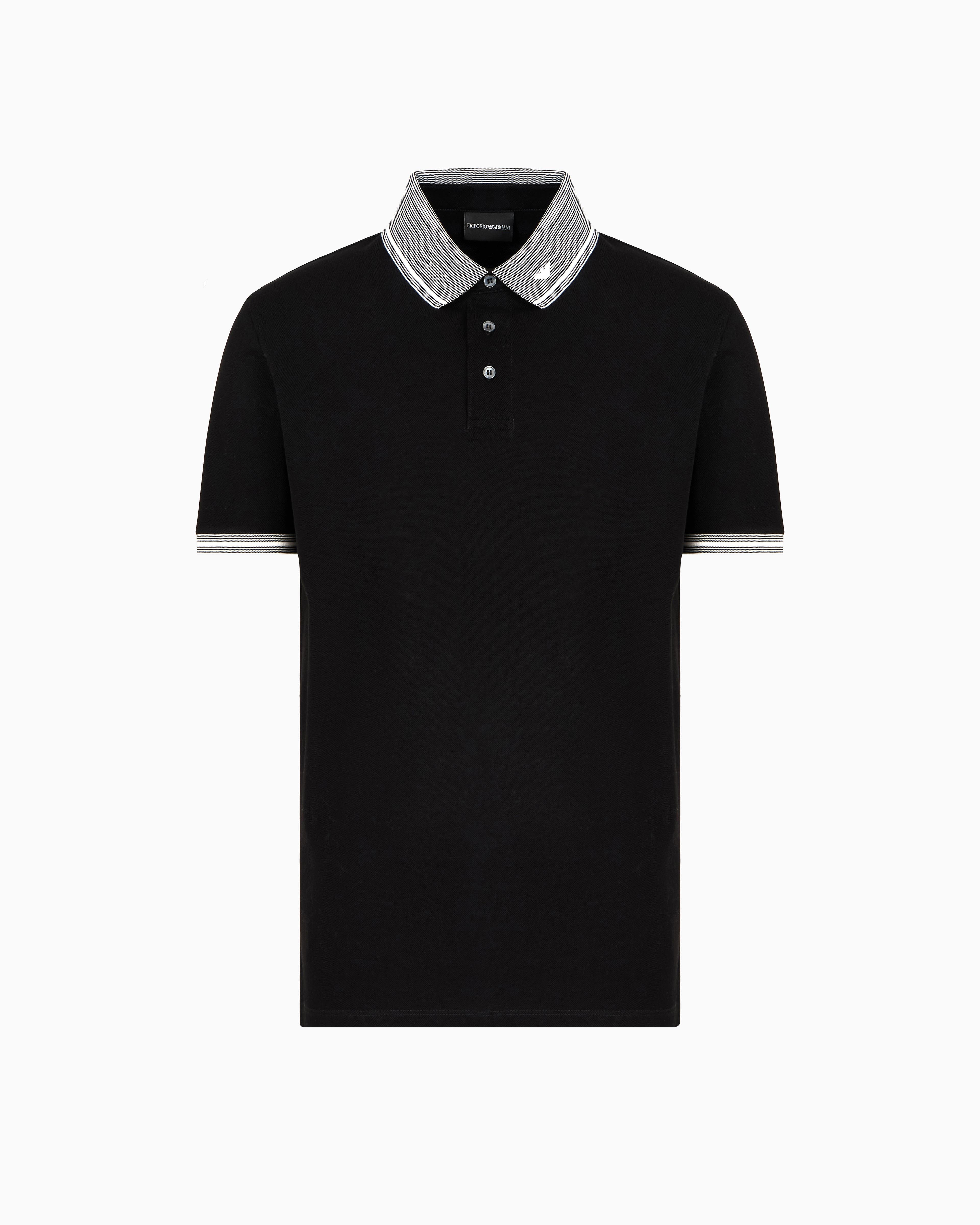 EMPORIO ARMANI Emporıo Armani Erkek Polo Yaka Kısa Kollu Düğmeli Yaka ve Kol Uçları Şerit Detaylı Siyah Polo Yaka T-Shirt EM000852 AF12955-FC187