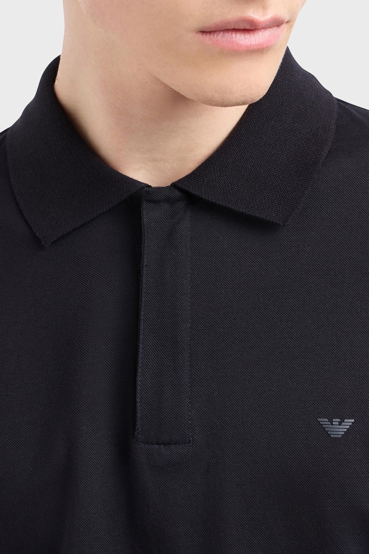 EMPORIO ARMANI Emporıo Armani Erkek Polo Yaka Normal Kesim Saf Pamuklu Kısa Kollu Lacivert Polo Yaka T-Shirt EM001146 AF13742-UB118