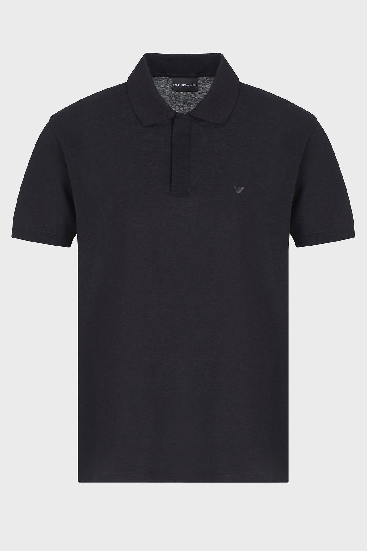 EMPORIO ARMANI Emporıo Armani Erkek Polo Yaka Normal Kesim Saf Pamuklu Kısa Kollu Lacivert Polo Yaka T-Shirt EM001146 AF13742-UB118