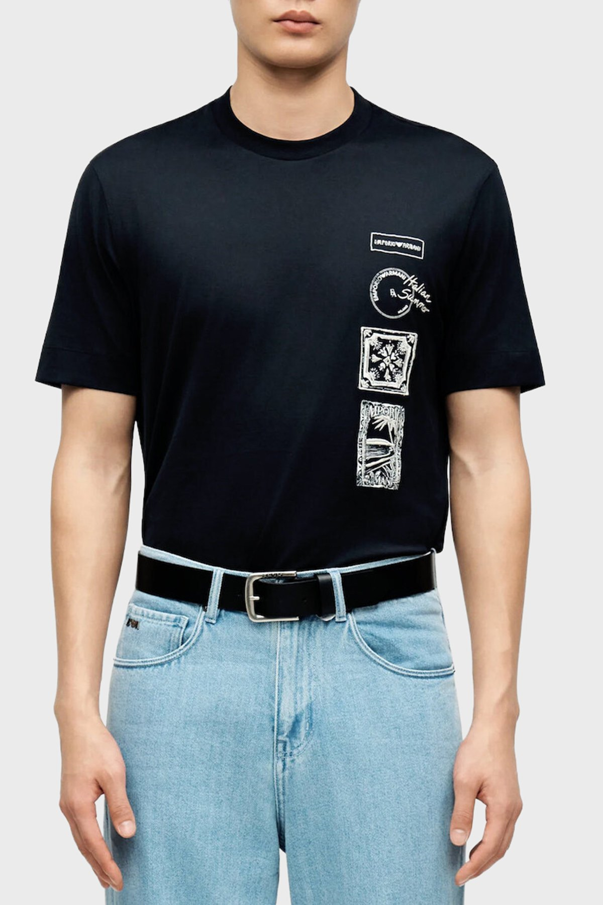 Emporio Armani Emporıo Armani Erkek Regular Fit Bisiklet Yaka Desenli Kısa Kollu Lacivert1 T-Shirt EM004994 AF24470-UB118