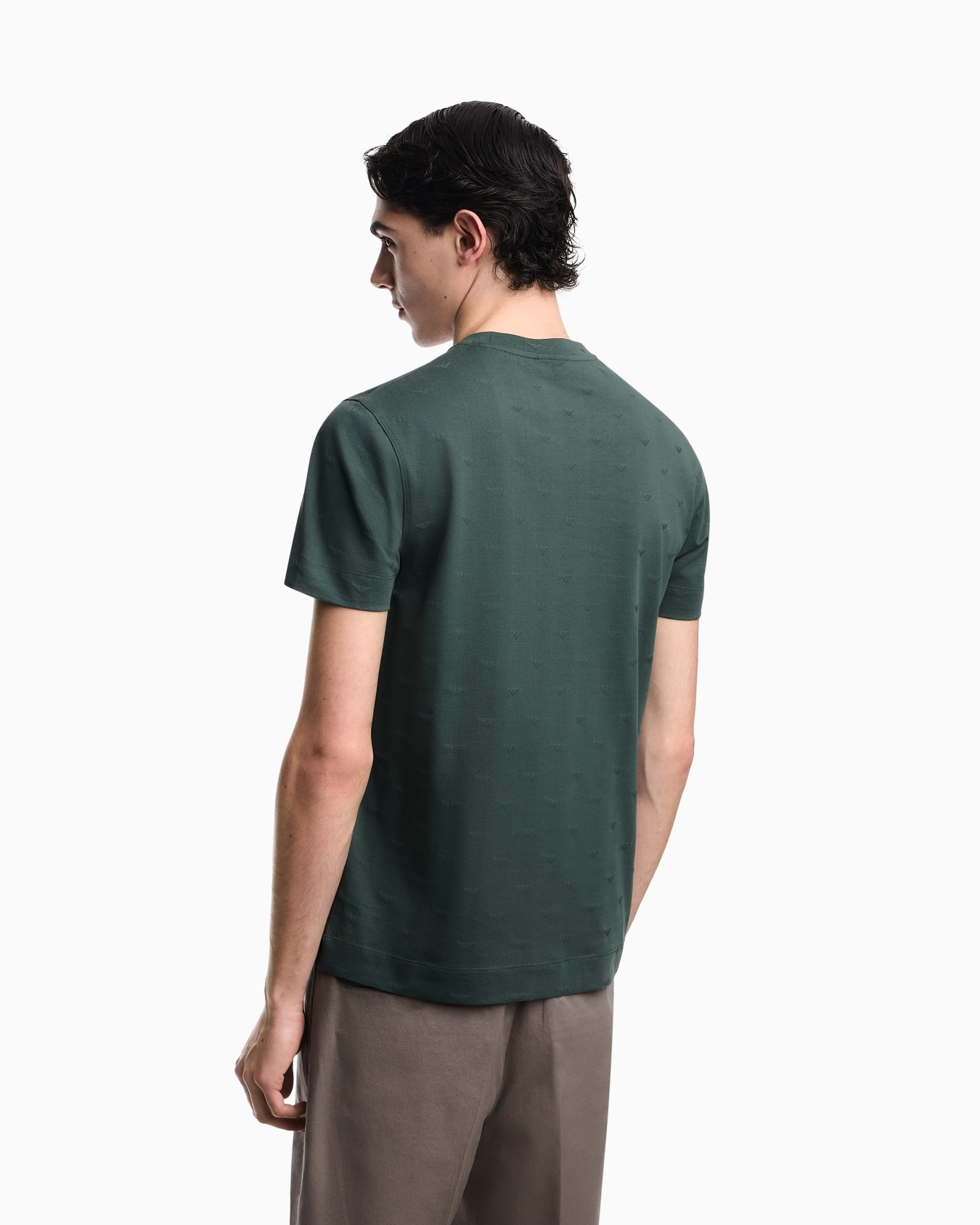 Emporio Armani Emporıo Armani Erkek Regular Fit Mikro Kartal Desenli Yuvarlak Yakalı Kısa Kollu Yeşil T-Shirt EM004522 AF10762-F7171