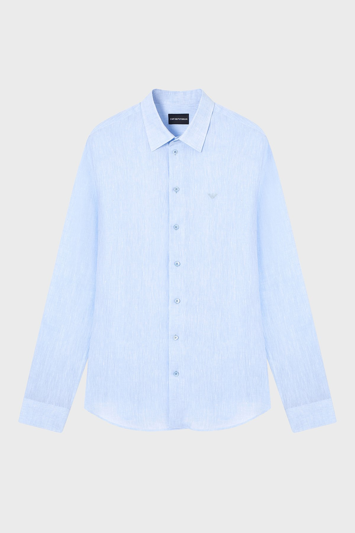 Emporio Armani Emporıo Armani Erkek Regular Fit %100 Keten Kartal Logolu Uzun Kollu Mavi Gömlek EM000099 TE10157-O9002