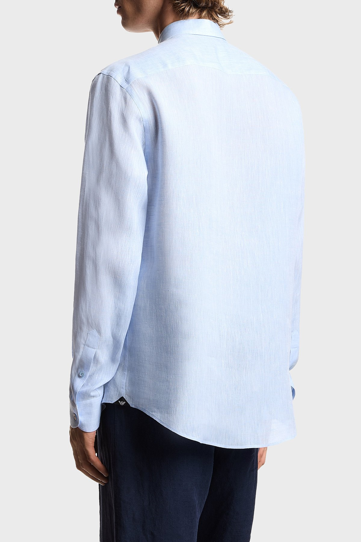 Emporio Armani Emporıo Armani Erkek Regular Fit %100 Keten Kartal Logolu Uzun Kollu Mavi Gömlek EM000099 TE10157-O9002