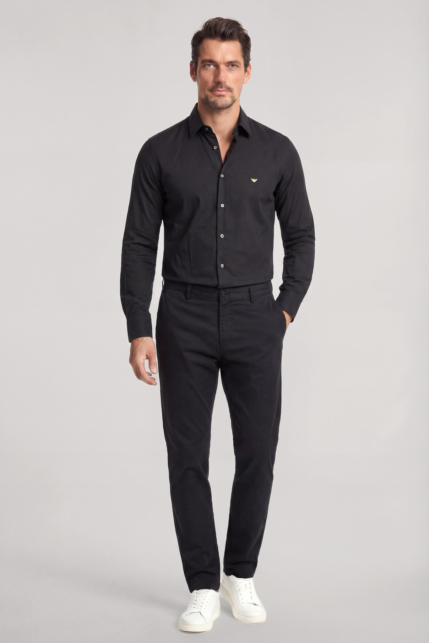 Emporio Armani Emporıo Armani Erkek Regular Fit Kartal Plaka Logolu Uzun Kollu Siyah Gömlek EM001537 AF13285-UC001