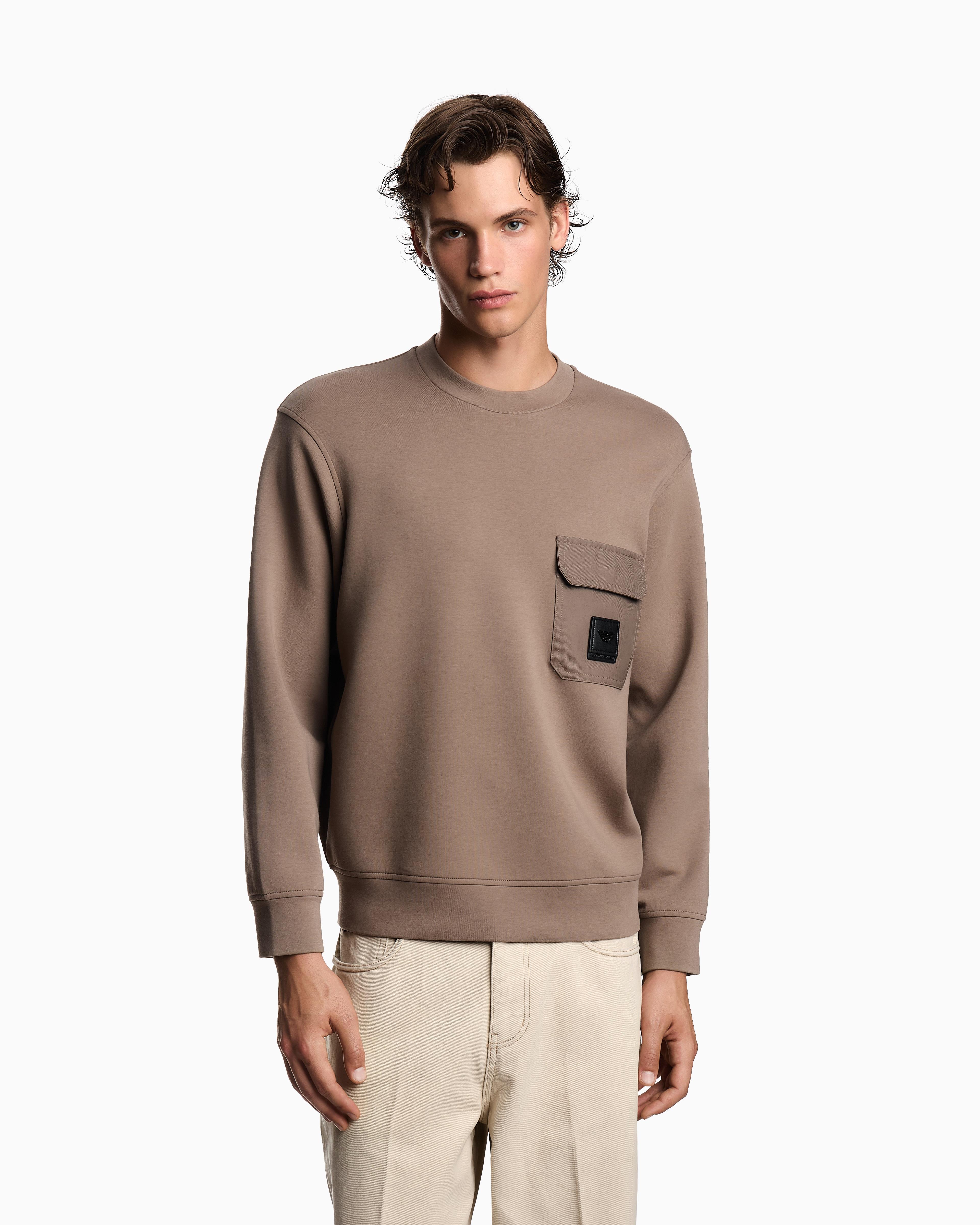 Emporio Armani Emporıo Armani Erkek Regular Fit Yuvarlak Yakalı Cep Detaylı Uzun Kollu Bej Sweatshirt EM002925 AF10013-U6189