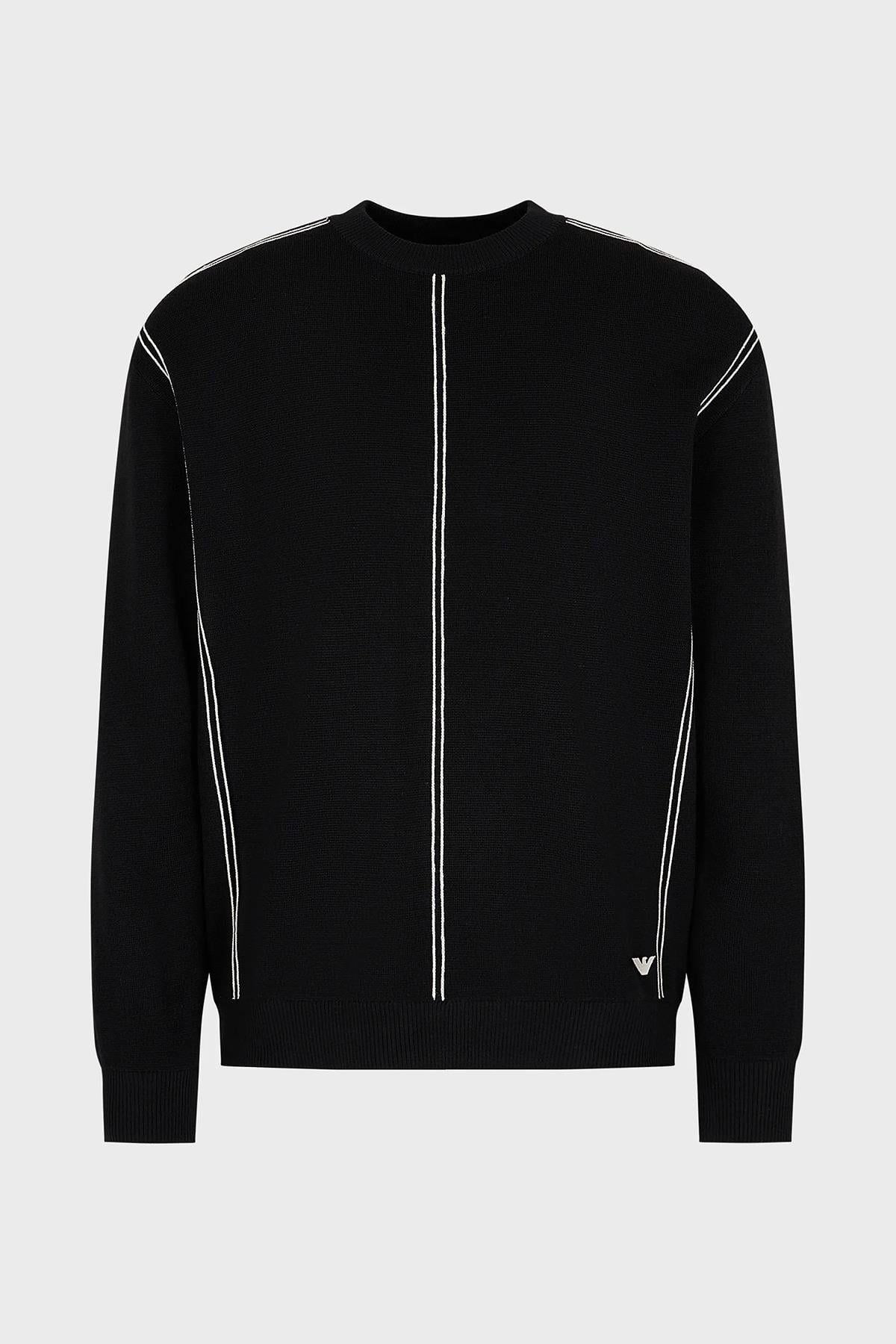 Emporio Armani Emporıo Armani Erkek Regular Fit Pamuklu Bisiklet Yaka Uzun Kollu Siyah Kazak 6R1MX3 1MOZZ-0999