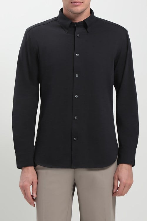 Emporio Armani Emporıo Armani Erkek Regular Fit Mini Kartal Detaylı Pamuklu Uzun Kollu Siyah Gömlek EM005446 AF10762-FB469