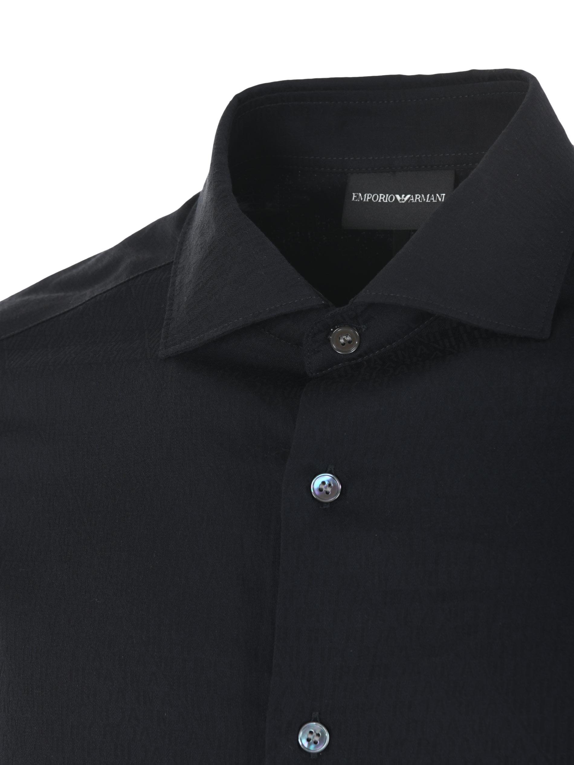 Emporio Armani Emporıo Armani Erkek Relaxed Fit Pamuklu Düğmeli Siyah Gömlek 3L1C86 1N7MZ-0988