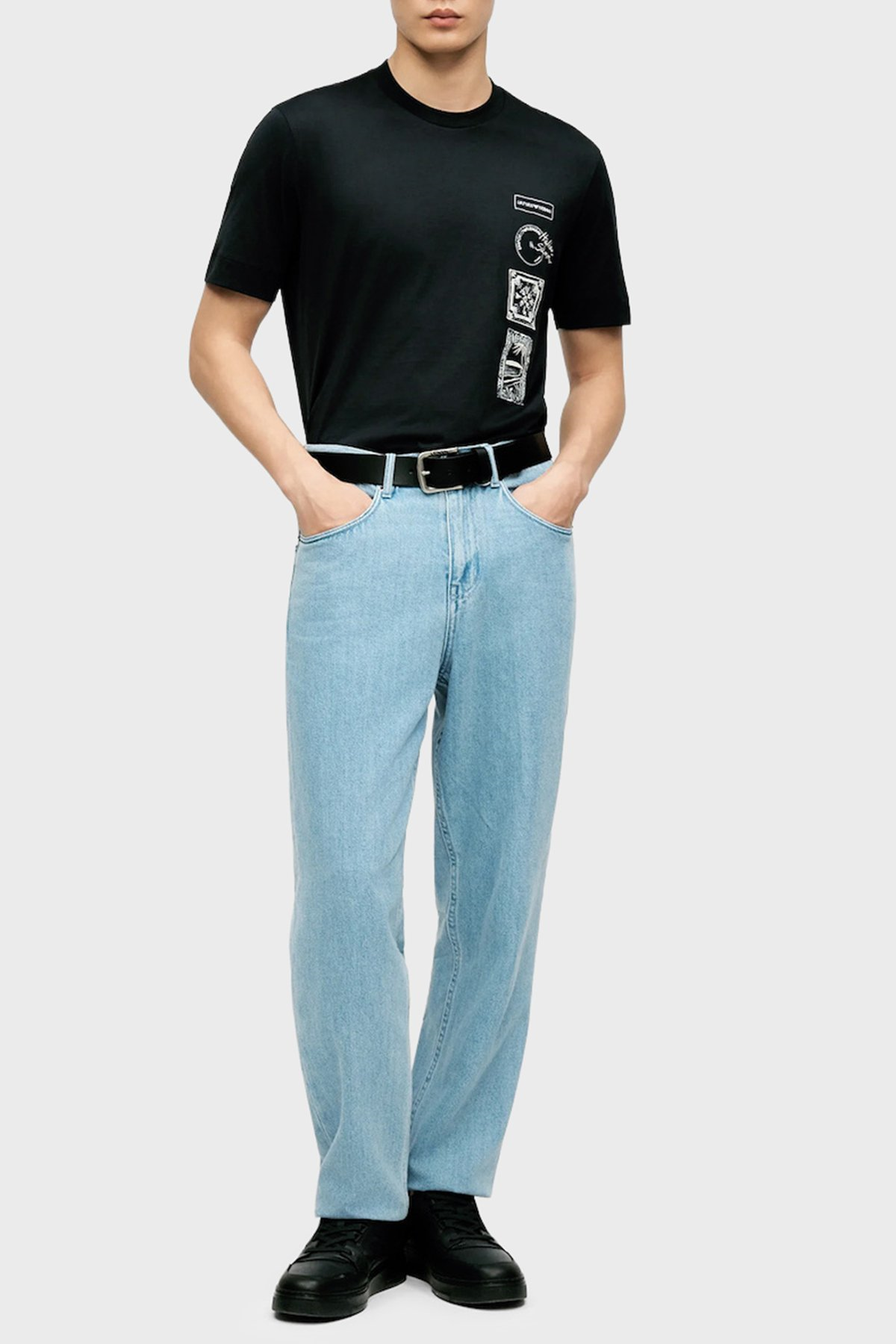 Emporio Armani Emporıo Armani Erkek Regular Fit Bisiklet Yaka Desenli Kısa Kollu Lacivert1 T-Shirt EM004994 AF24470-UB118