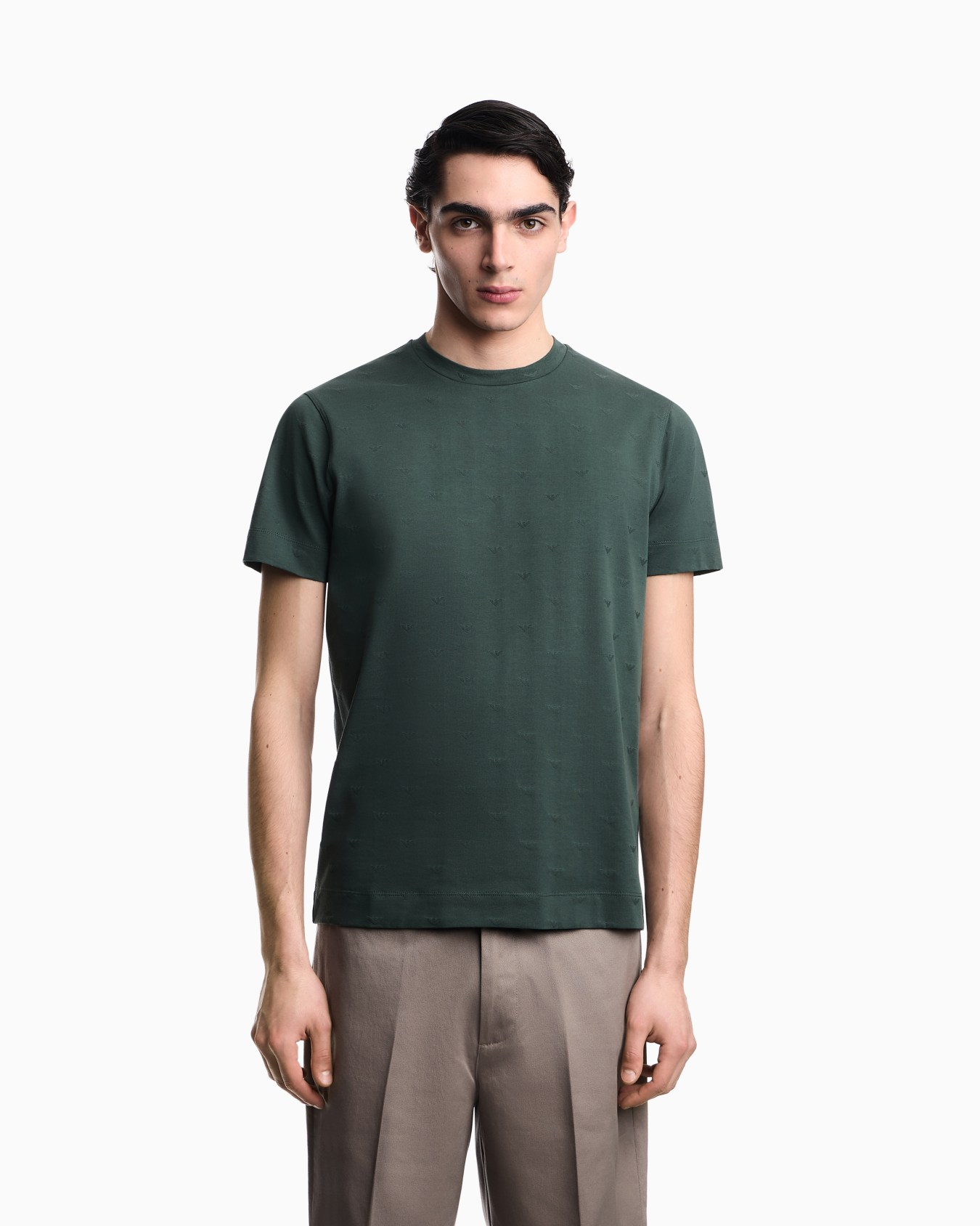 Emporio Armani Emporıo Armani Erkek Regular Fit Mikro Kartal Desenli Yuvarlak Yakalı Kısa Kollu Yeşil T-Shirt EM004522 AF10762-F7171