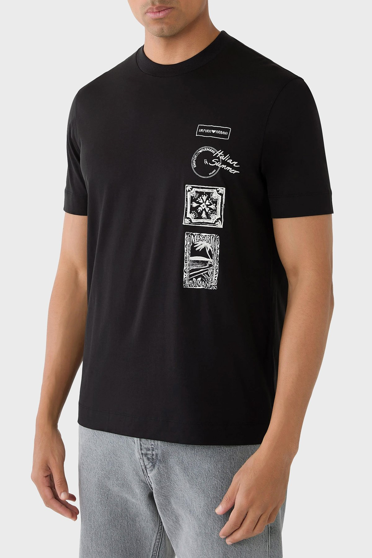 Emporio Armani Emporıo Armani Erkek Regular Fit Bisiklet Yaka Desenli Kısa Kollu Siyah T-Shirt EM004994 AF24470-UC001