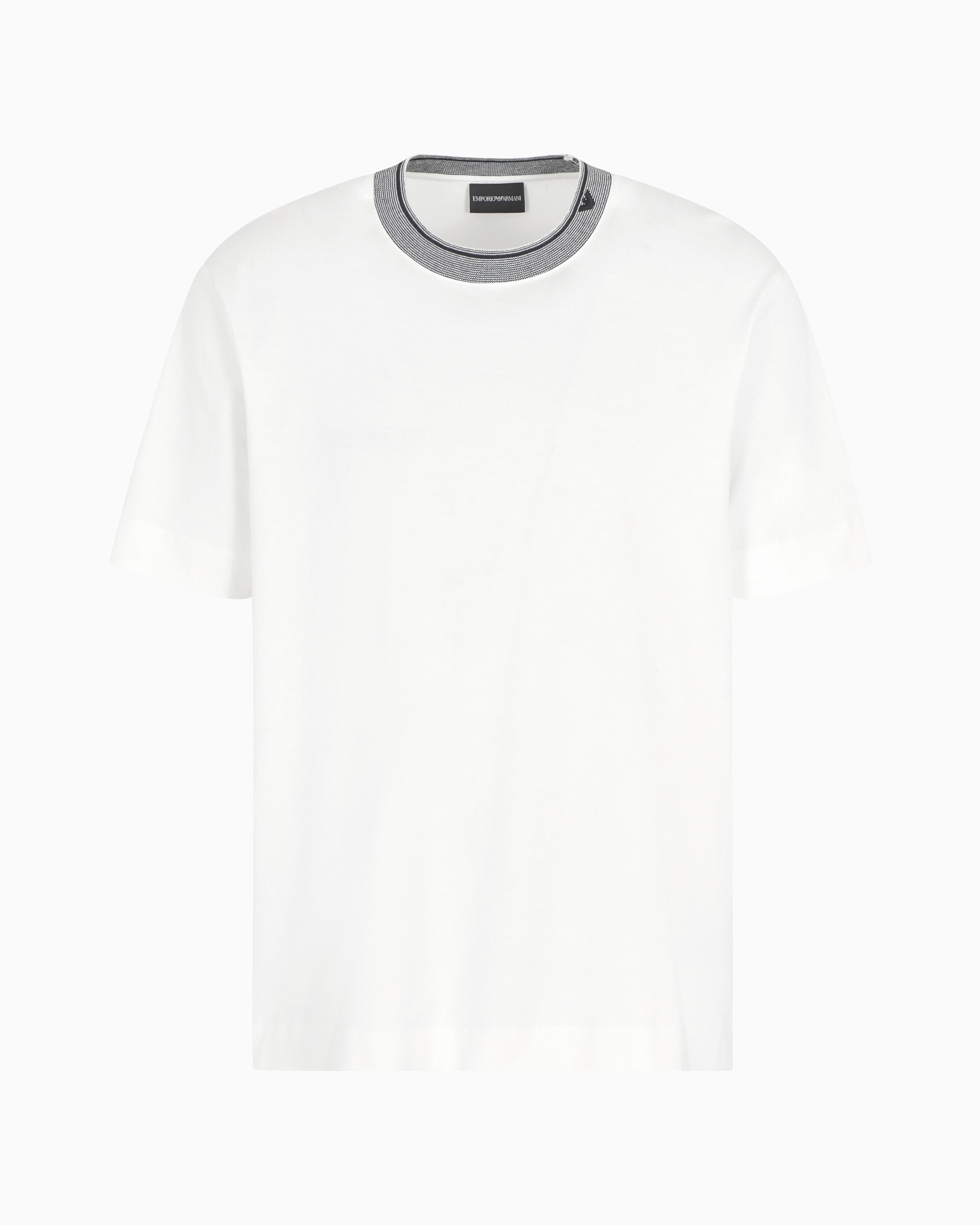EMPORIO ARMANI Emporıo Armani Erkek Regular Fit Pamuklu Kartal İşlemeli Yuvarlak Yaka Beyaz T-Shirt EM000853 AF12926-U0003