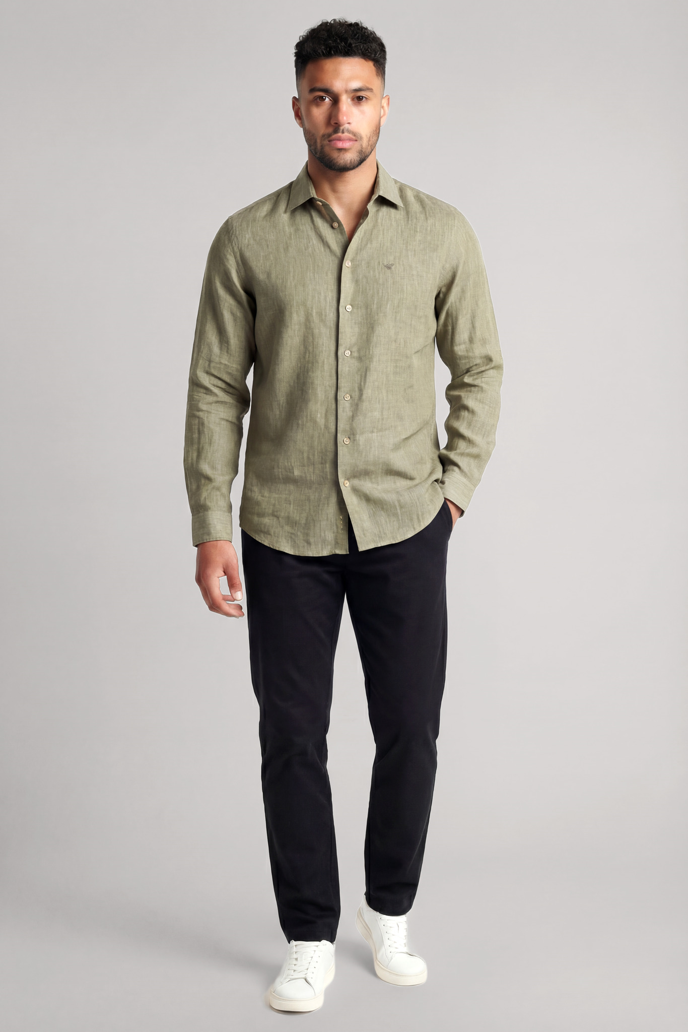 Emporio Armani Emporıo Armani Erkek Regular Fit %100 Keten Kartal Logolu Uzun Kollu Bej Gömlek EM000099 TE10157-O1002